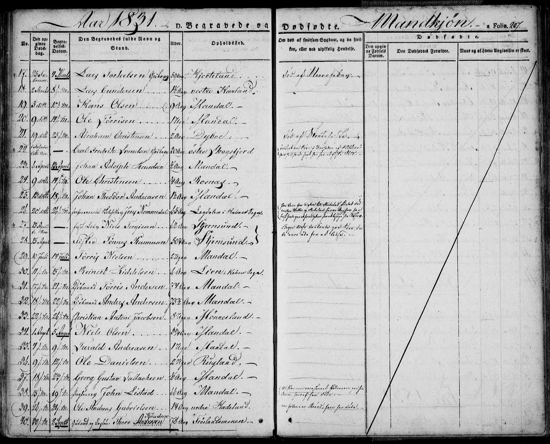 Mandal sokneprestkontor, SAK/1111-0030/F/Fa/Faa/L0011: Parish register (official) no. A 11, 1830-1839, p. 207