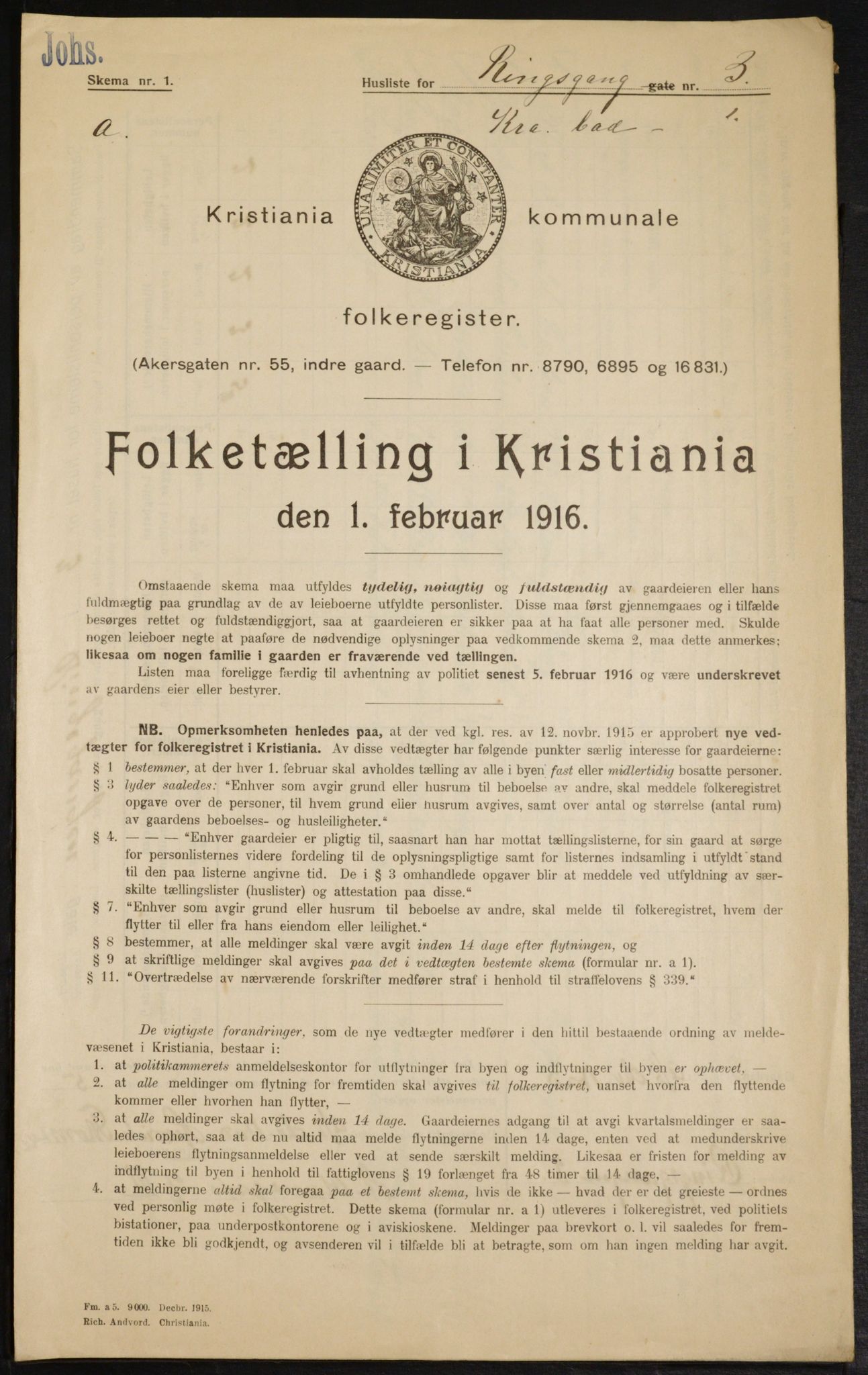 OBA, Municipal Census 1916 for Kristiania, 1916, p. 85336