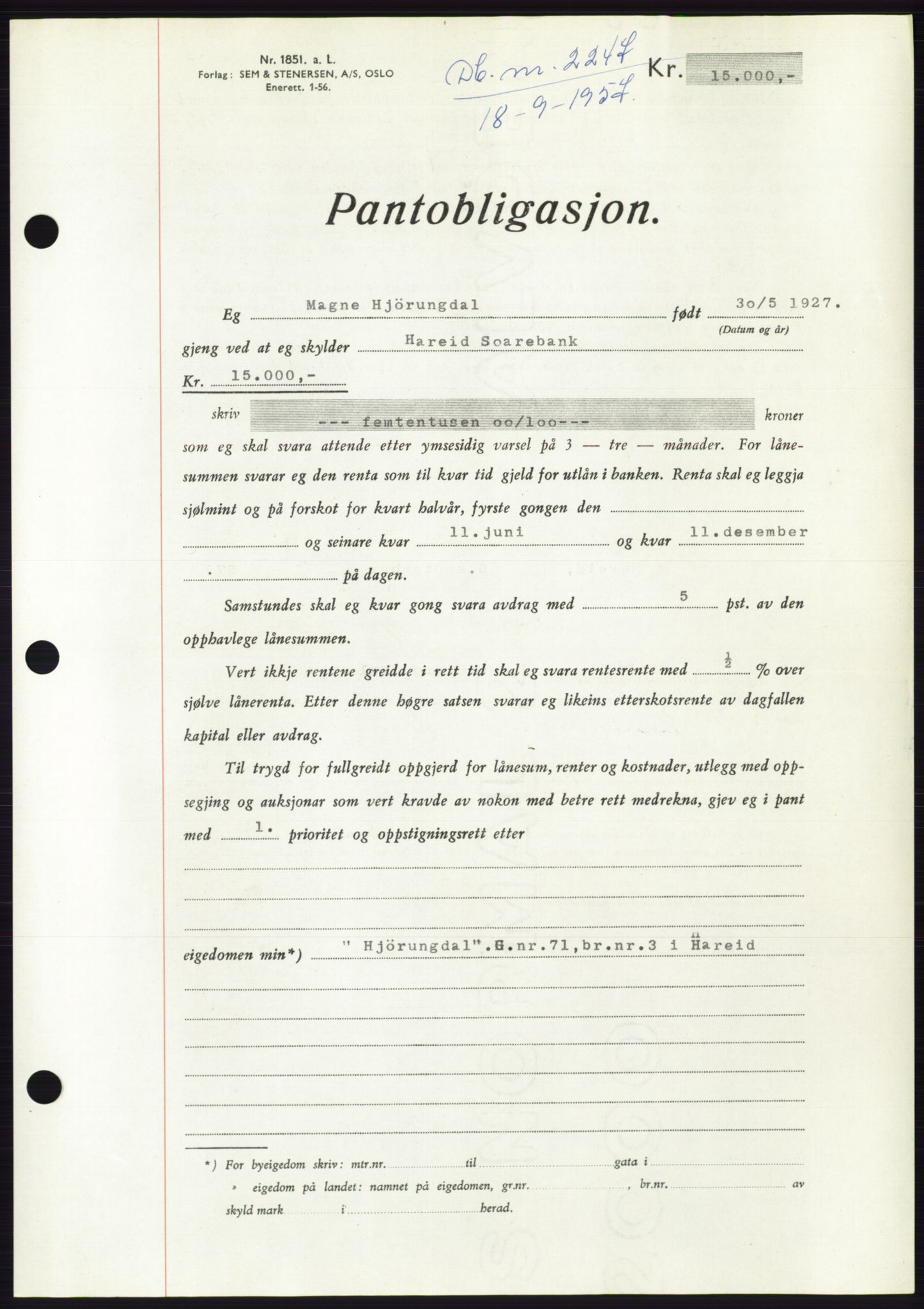 Søre Sunnmøre sorenskriveri, AV/SAT-A-4122/1/2/2C/L0130: Mortgage book no. 18B, 1957-1958, Diary no: : 2247/1957