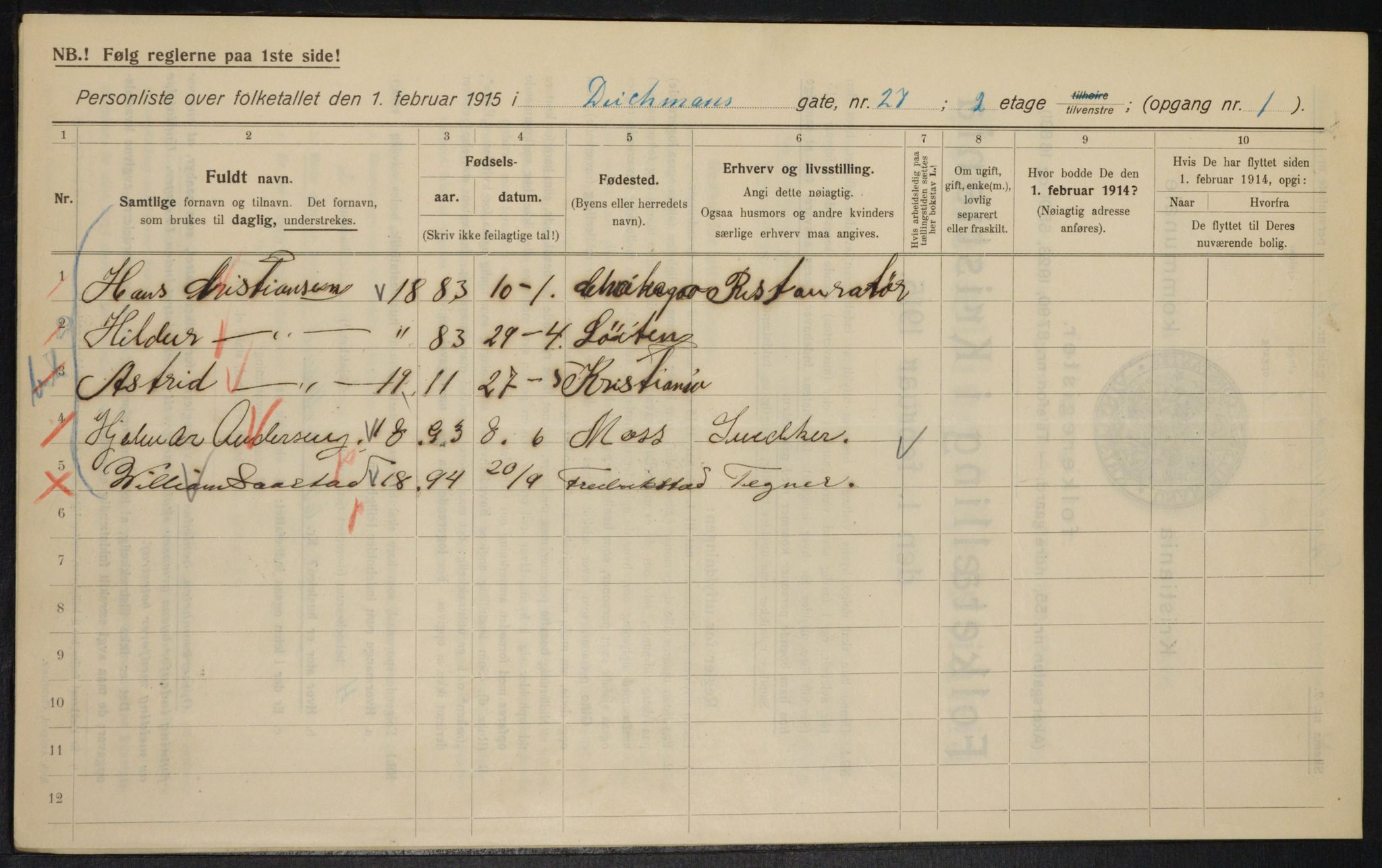 OBA, Municipal Census 1915 for Kristiania, 1915, p. 15802