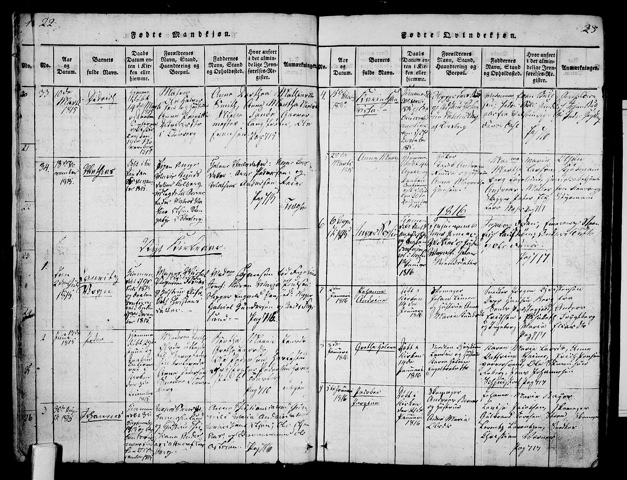 Tønsberg kirkebøker, AV/SAKO-A-330/F/Fa/L0004: Parish register (official) no. I 4, 1813-1826, p. 22-23