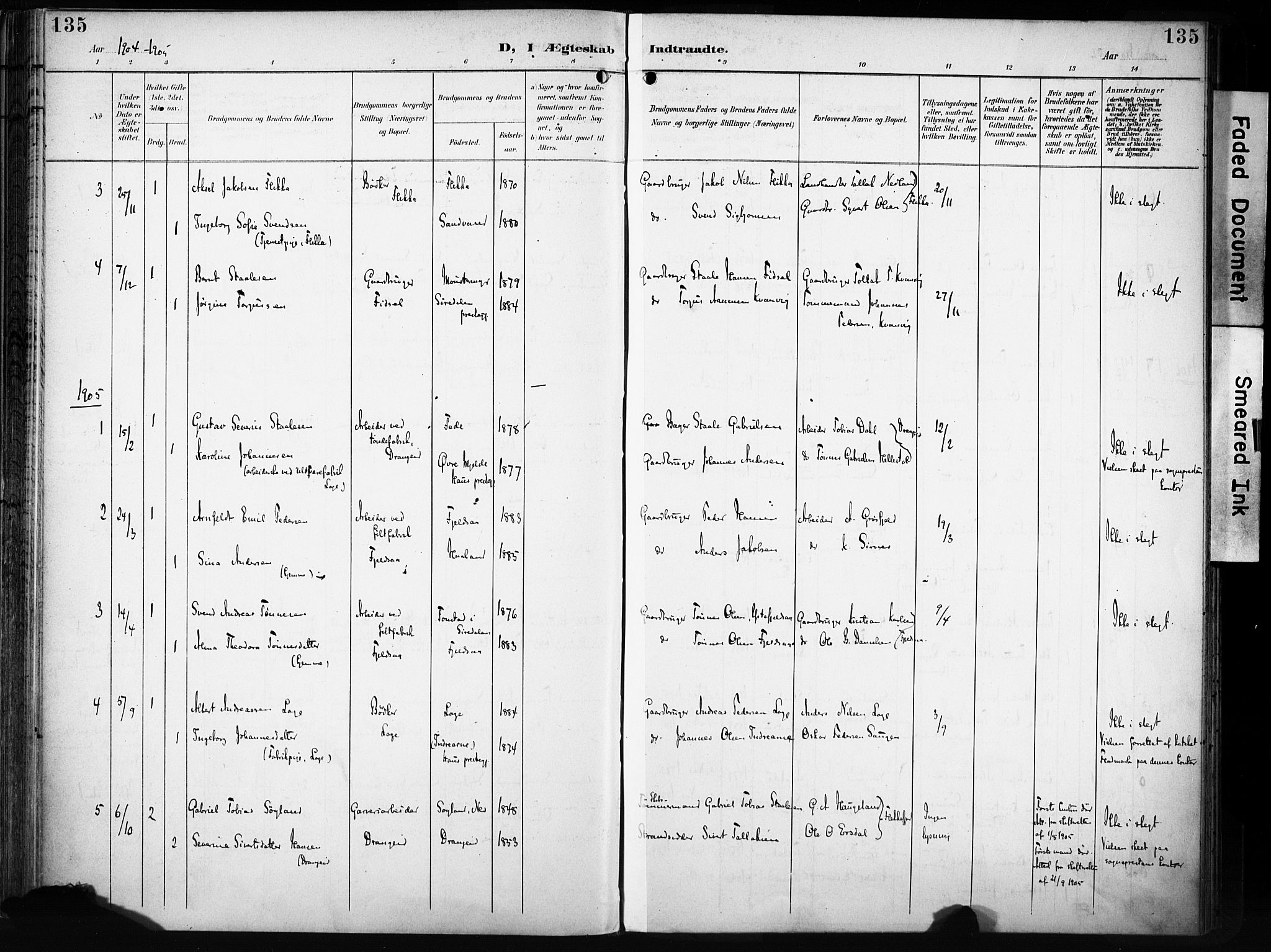 Flekkefjord sokneprestkontor, AV/SAK-1111-0012/F/Fa/Fac/L0009: Parish register (official) no. A 9, 1899-1909, p. 135