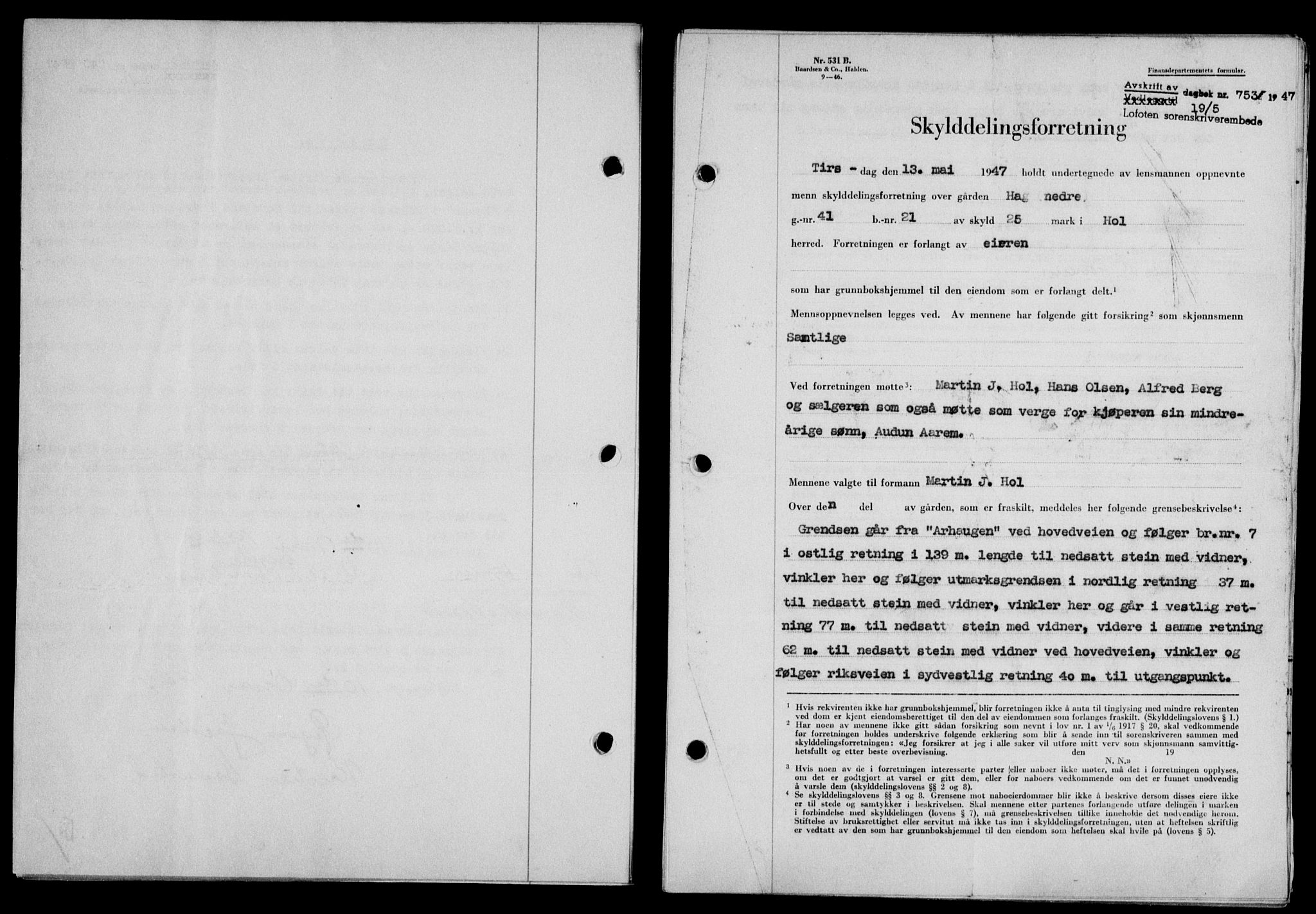 Lofoten sorenskriveri, SAT/A-0017/1/2/2C/L0016a: Mortgage book no. 16a, 1947-1947, Diary no: : 753/1947