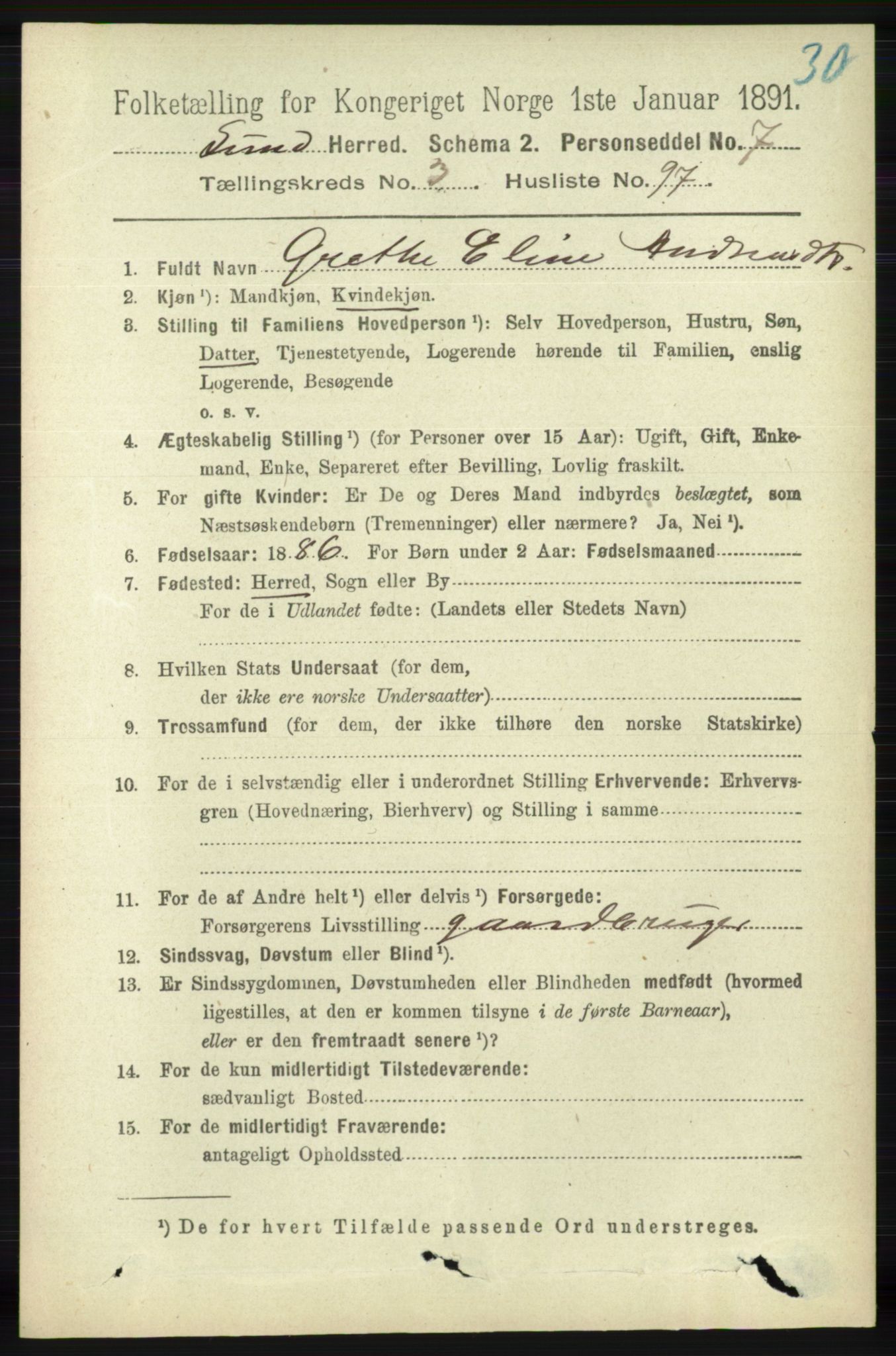 RA, 1891 census for 1112 Lund, 1891, p. 1191