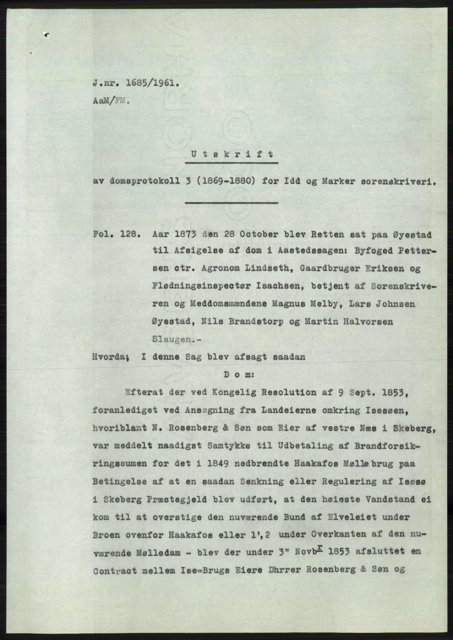 Statsarkivet i Oslo, SAO/A-10621/Z/Zd/L0014: Avskrifter, j.nr 1101-1809/1961, 1961, p. 307