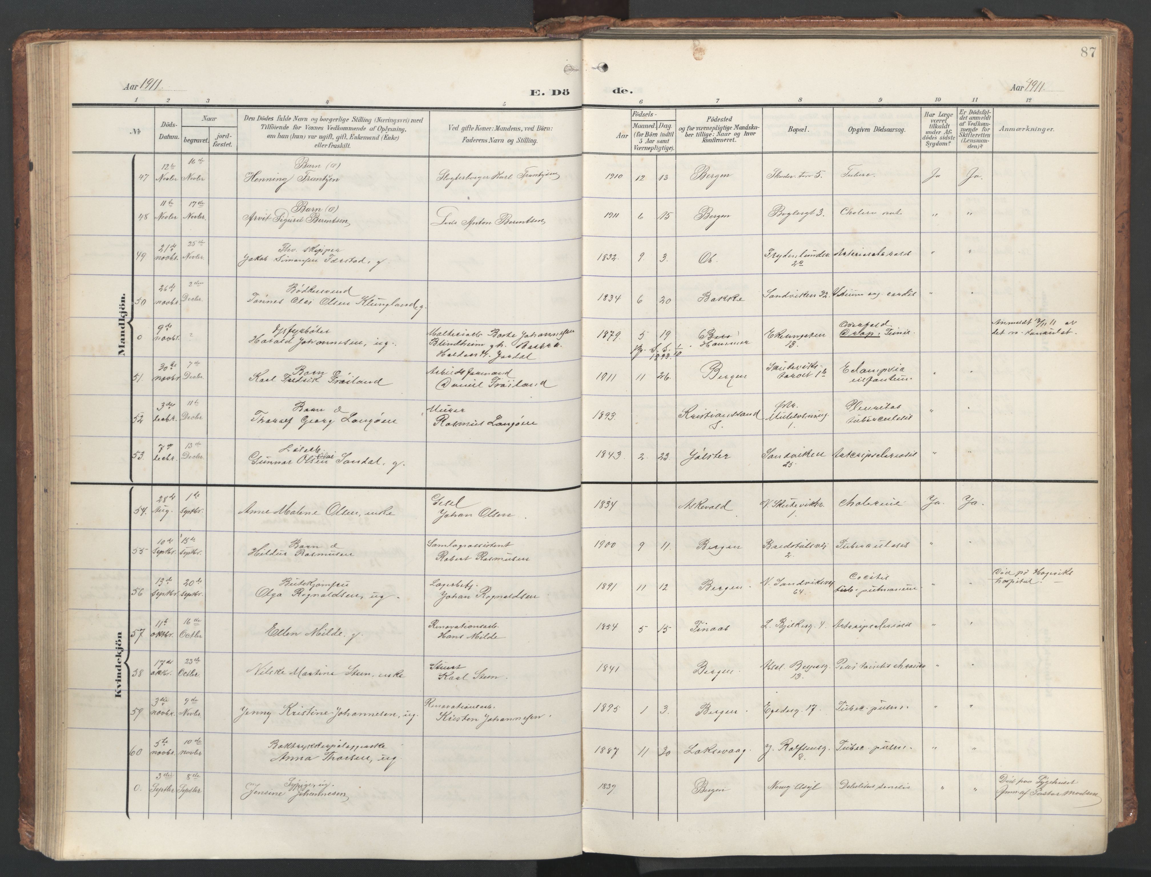 Sandviken Sokneprestembete, AV/SAB-A-77601/H/Ha/L0019: Parish register (official) no. E 2, 1905-1933, p. 87