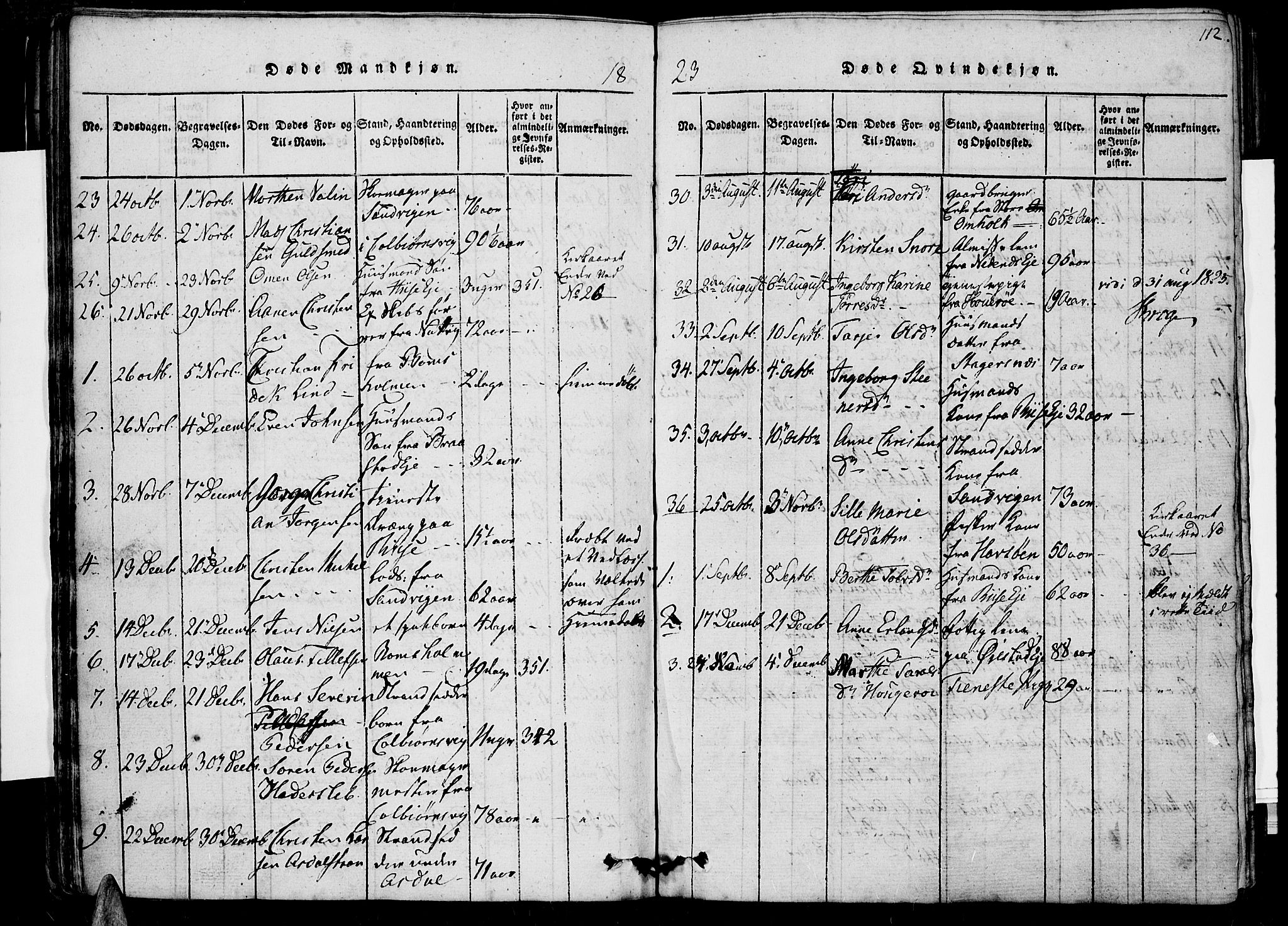 Øyestad sokneprestkontor, SAK/1111-0049/F/Fb/L0003: Parish register (copy) no. B 3, 1816-1827, p. 112