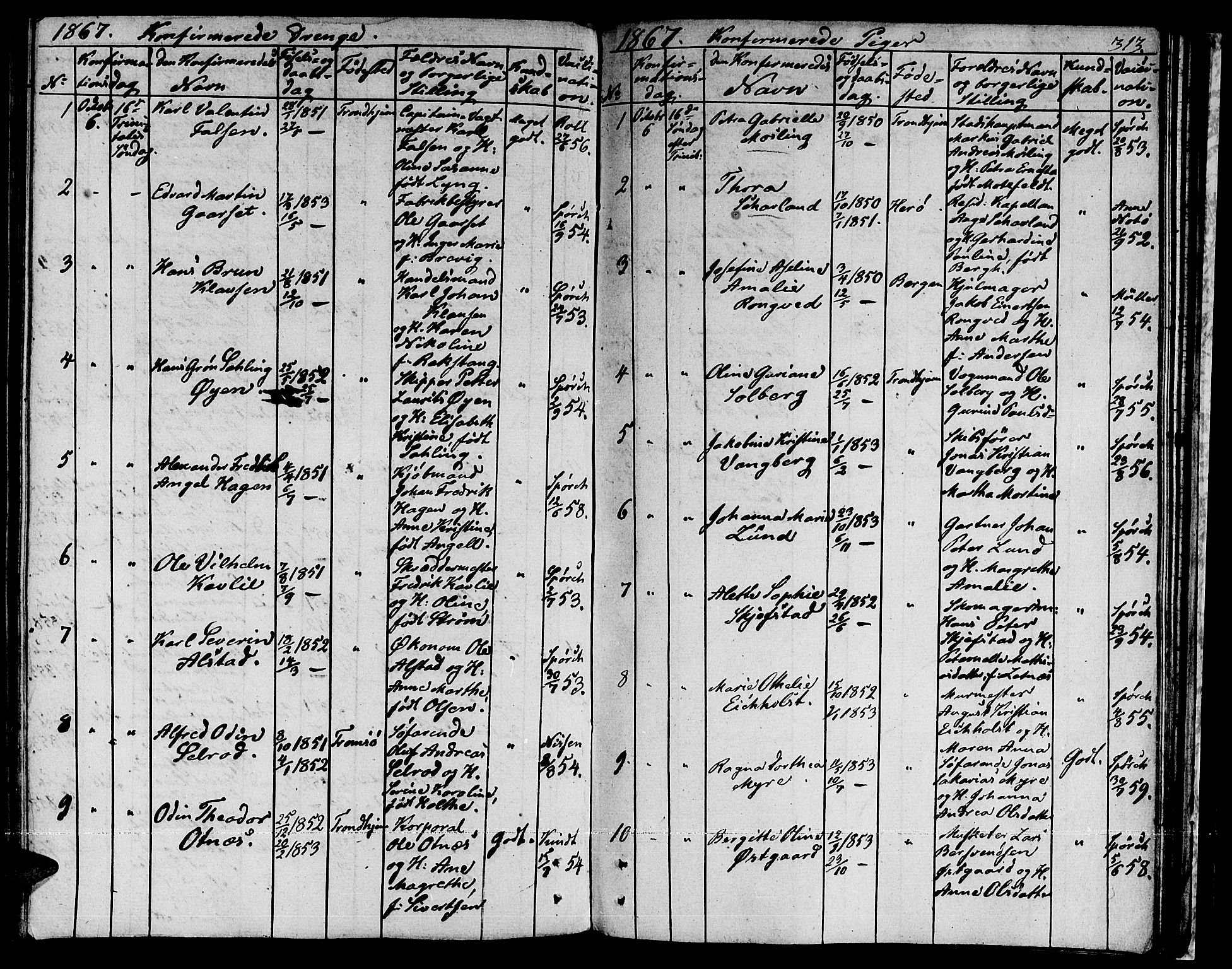 Ministerialprotokoller, klokkerbøker og fødselsregistre - Sør-Trøndelag, SAT/A-1456/601/L0070: Curate's parish register no. 601B03, 1821-1881, p. 313