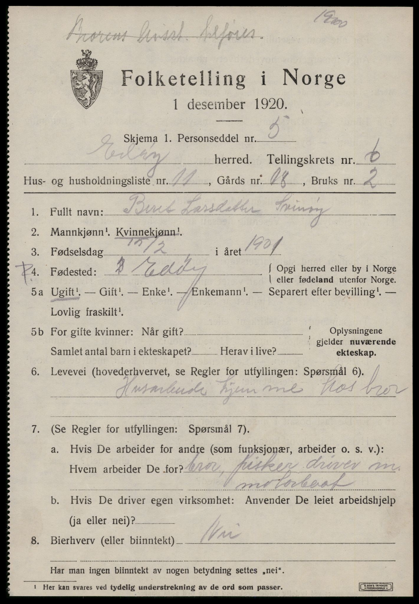 SAT, 1920 census for Edøy, 1920, p. 1900
