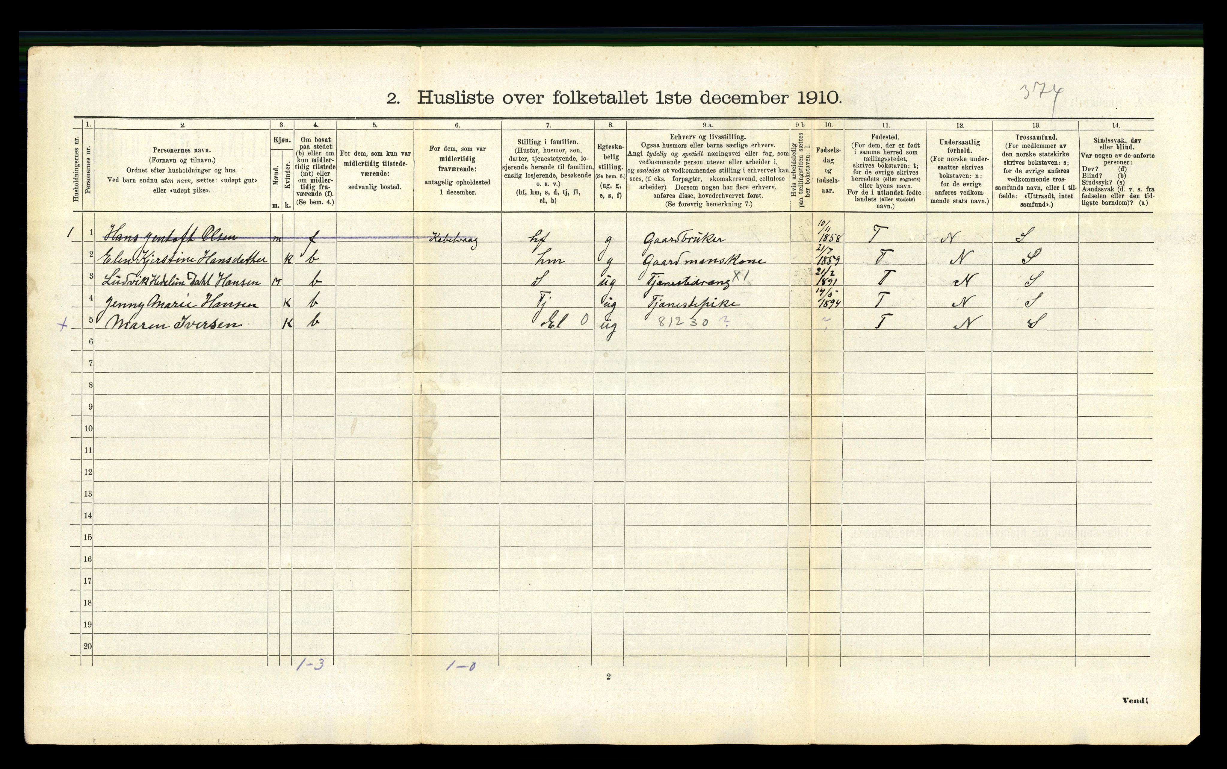 RA, 1910 census for Steigen, 1910, p. 344