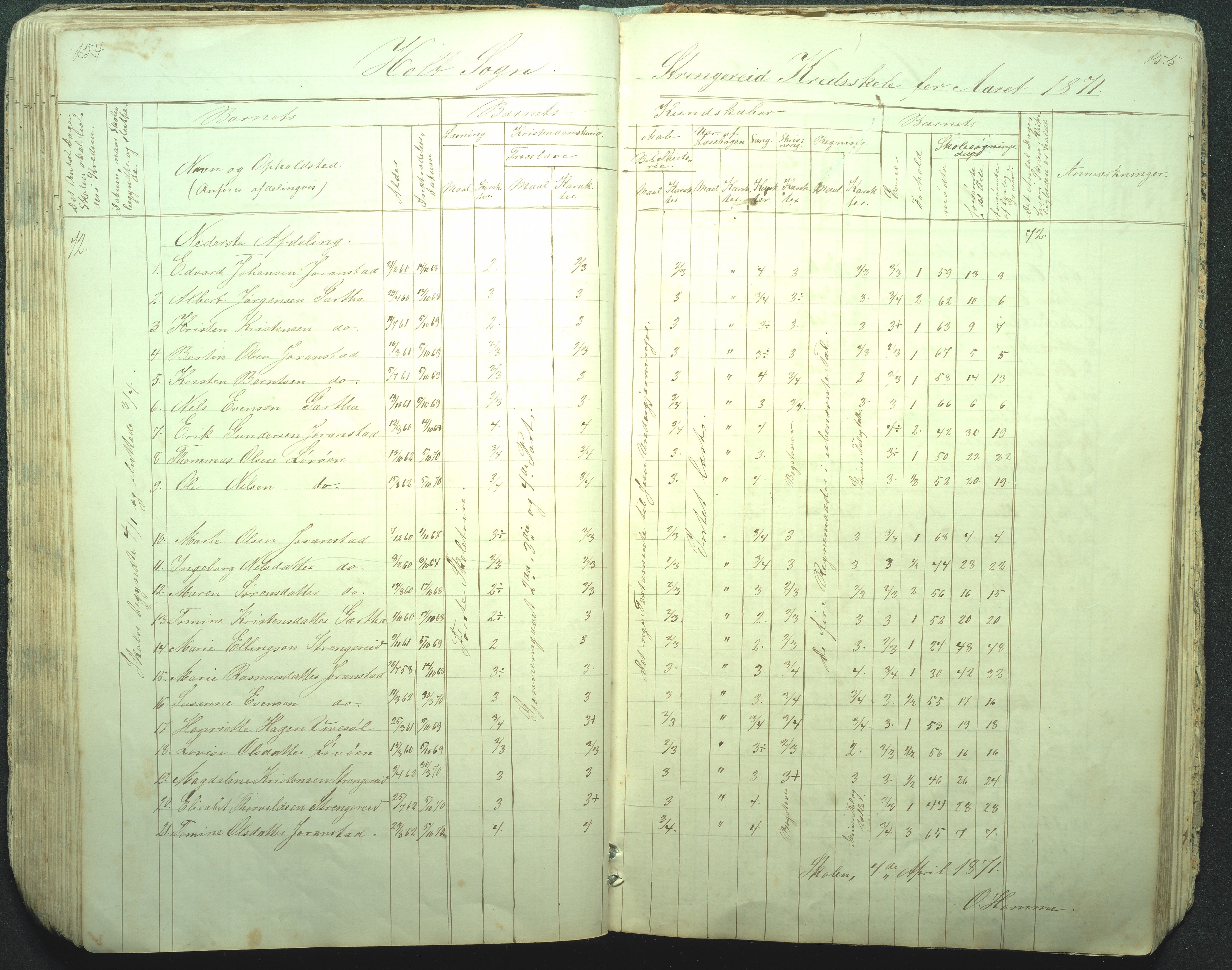 Flosta kommune, Strengereid Krets, AAKS/KA0916-550h/F01/L0001: Skolejournal Strengereid skole, 1850-1862, p. 154-155