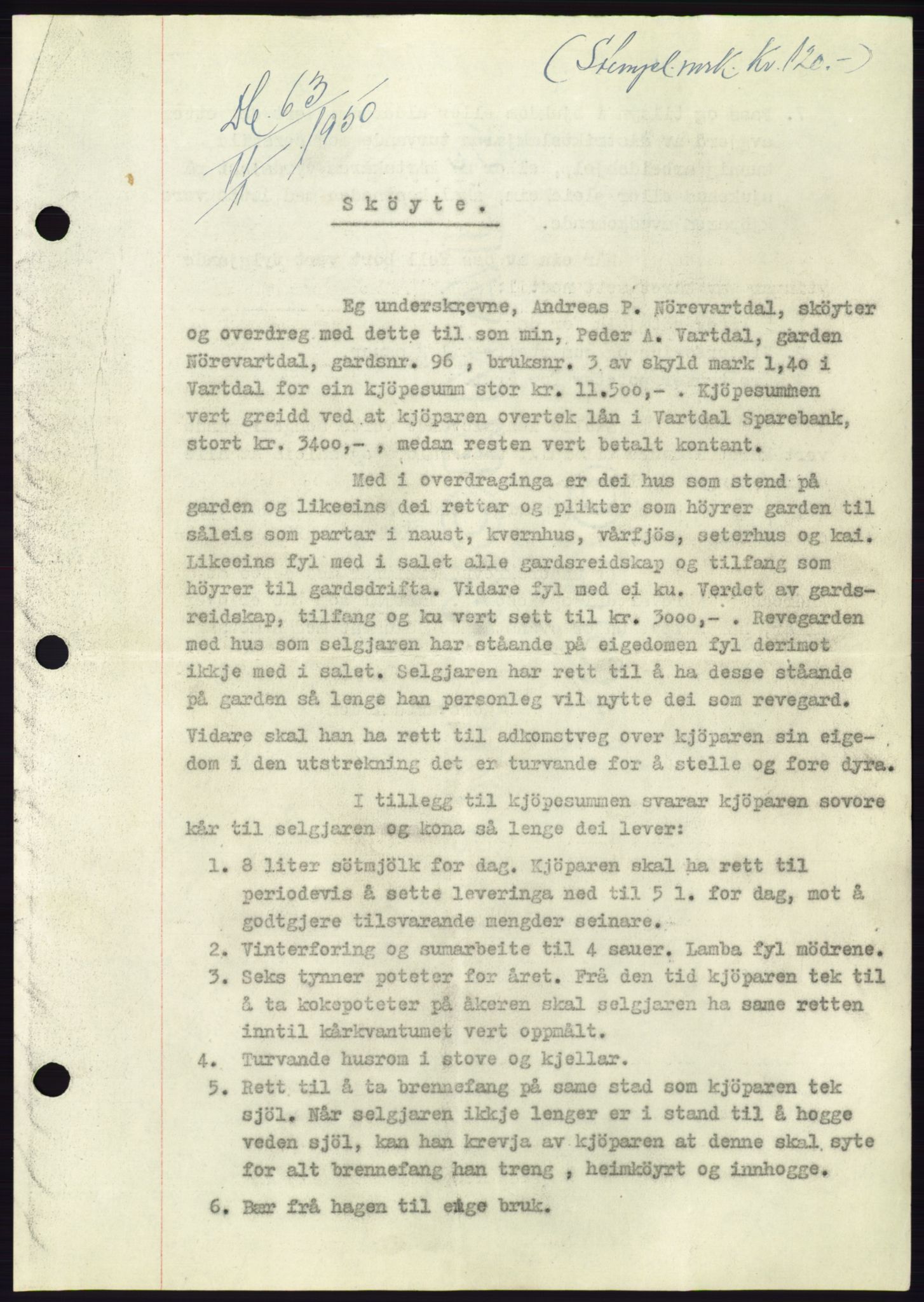 Søre Sunnmøre sorenskriveri, AV/SAT-A-4122/1/2/2C/L0086: Mortgage book no. 12A, 1949-1950, Diary no: : 63/1950