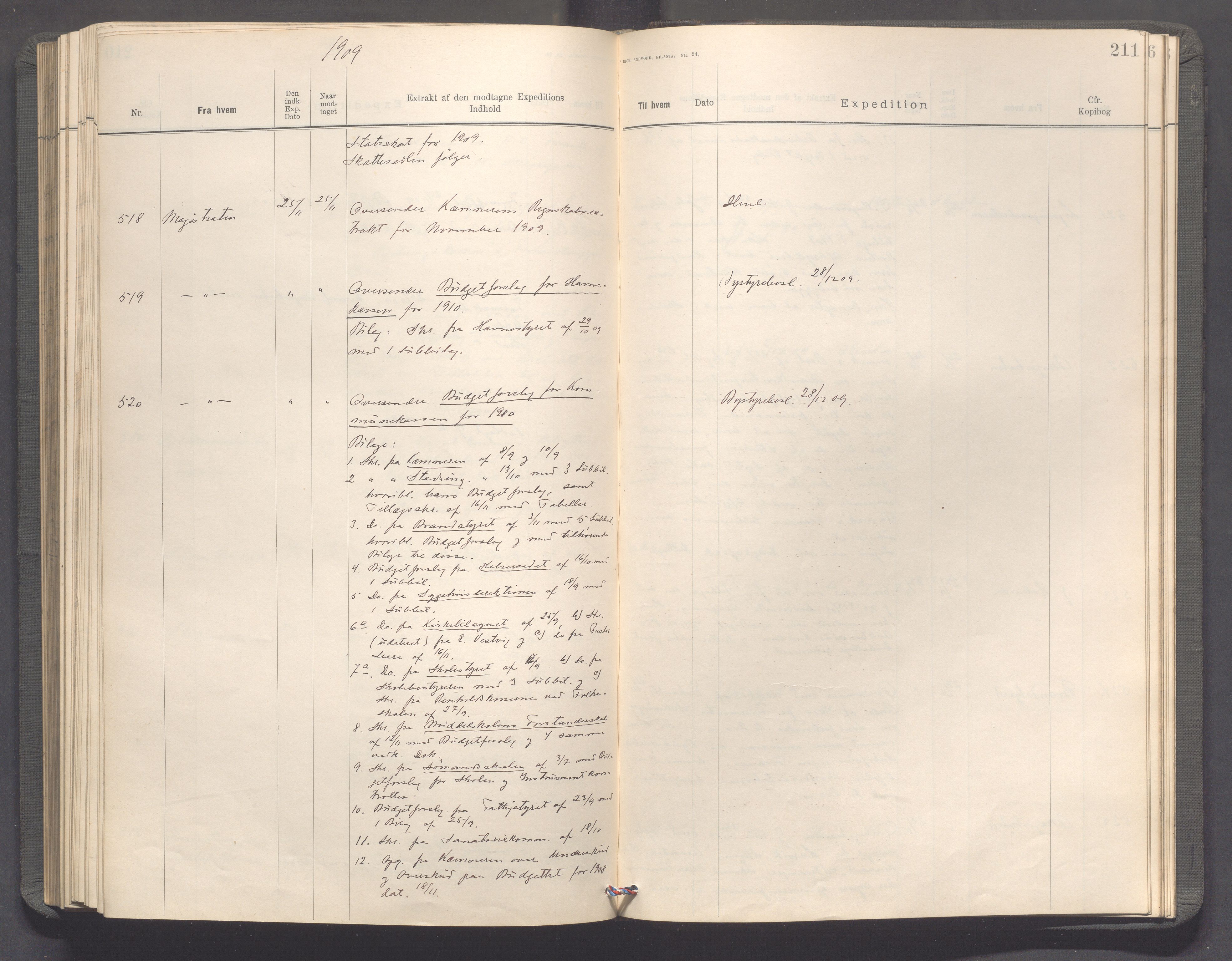 Haugesund kommune - Formannskapet, IKAR/X-0001/C/L0003: Journal, 1907-1910, p. 211