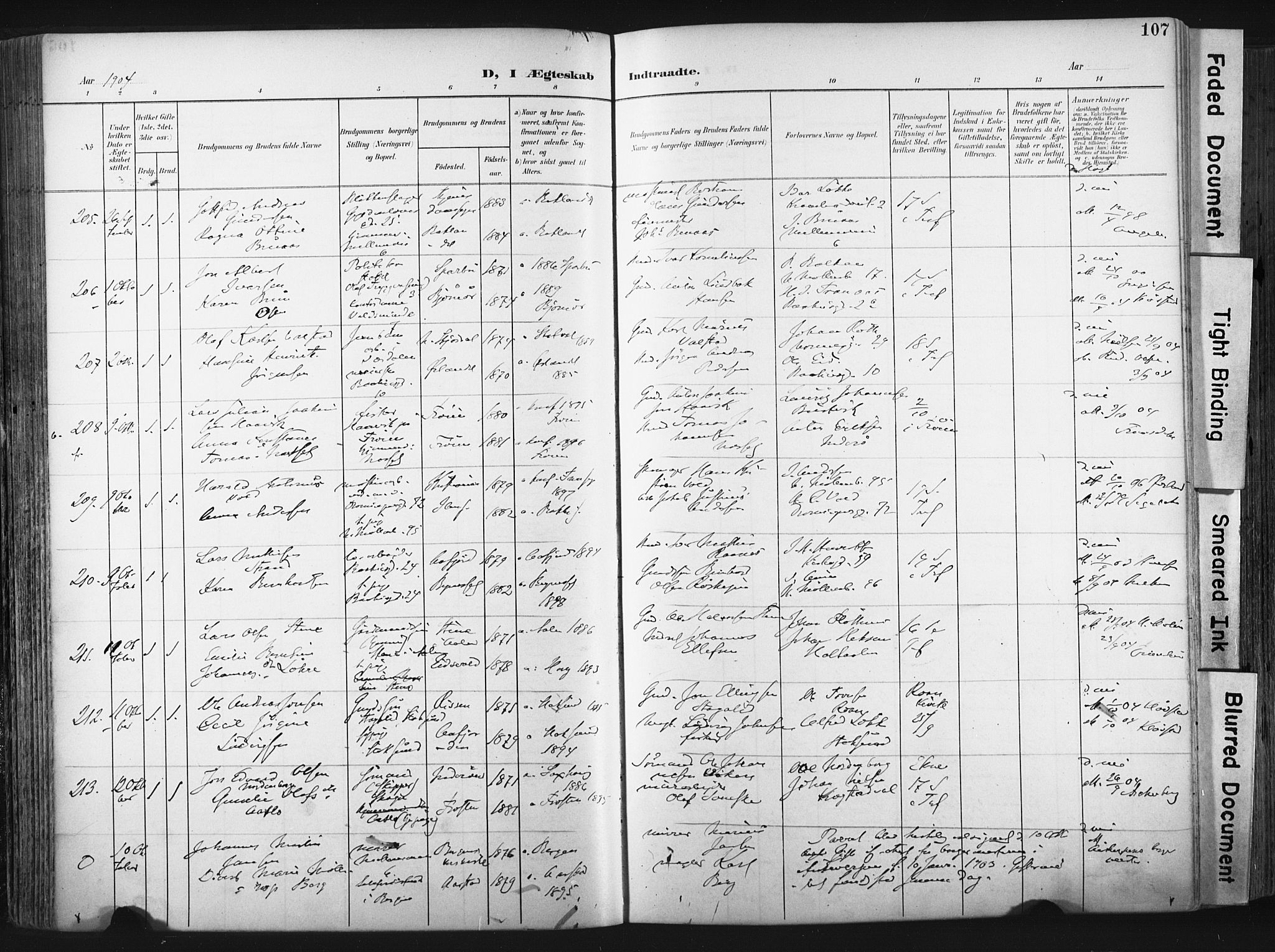 Ministerialprotokoller, klokkerbøker og fødselsregistre - Sør-Trøndelag, SAT/A-1456/604/L0201: Parish register (official) no. 604A21, 1901-1911, p. 107