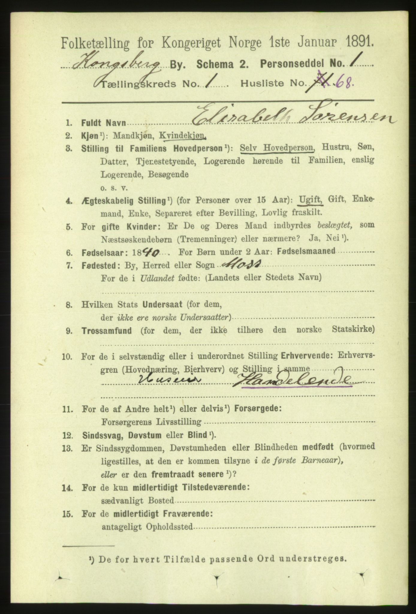 RA, 1891 census for 0604 Kongsberg, 1891, p. 2131