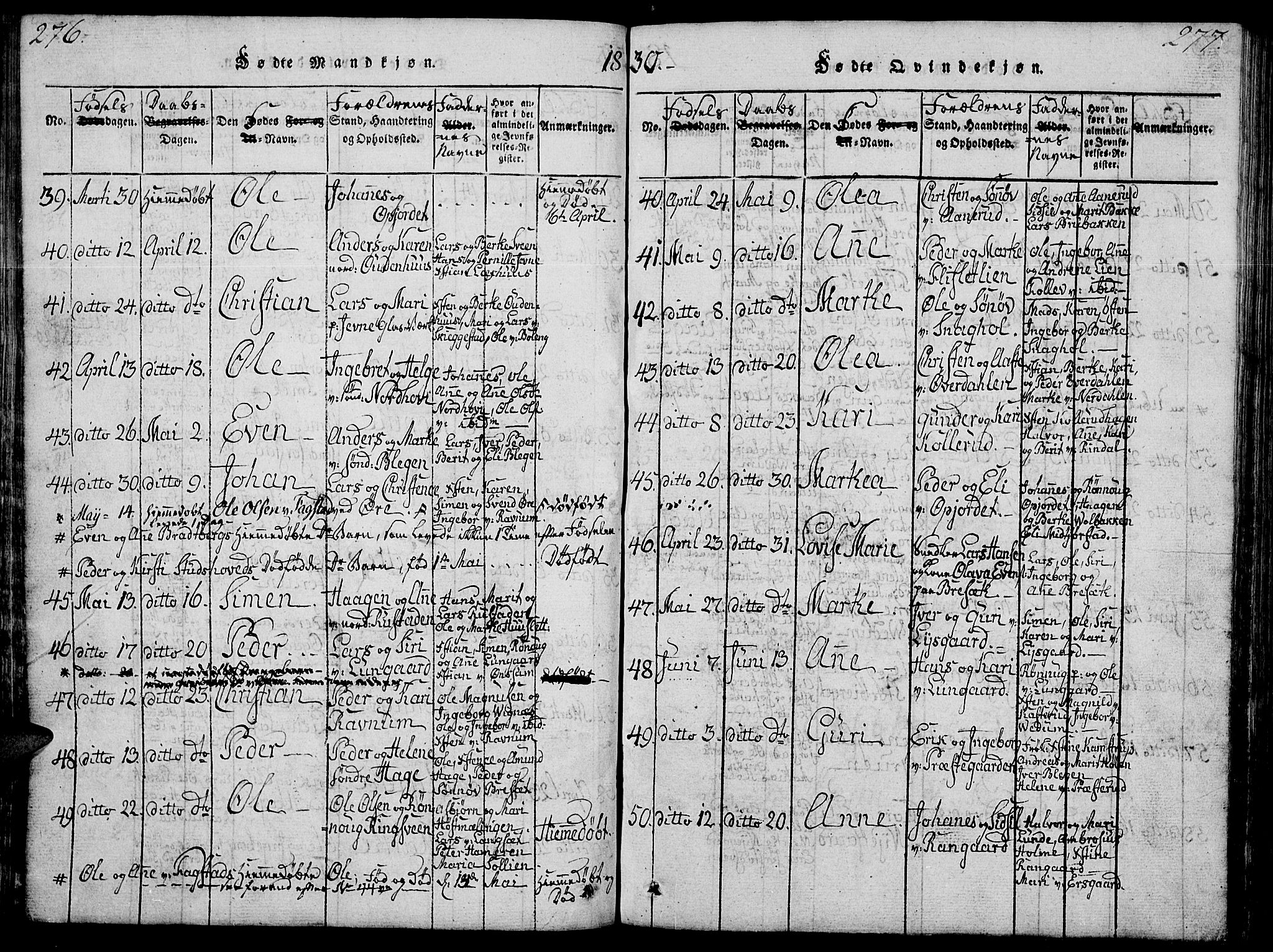 Fåberg prestekontor, SAH/PREST-086/H/Ha/Hab/L0004: Parish register (copy) no. 4, 1818-1837, p. 276-277