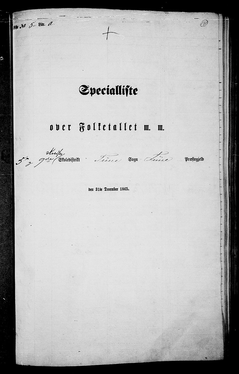 RA, 1865 census for Tune, 1865, p. 131