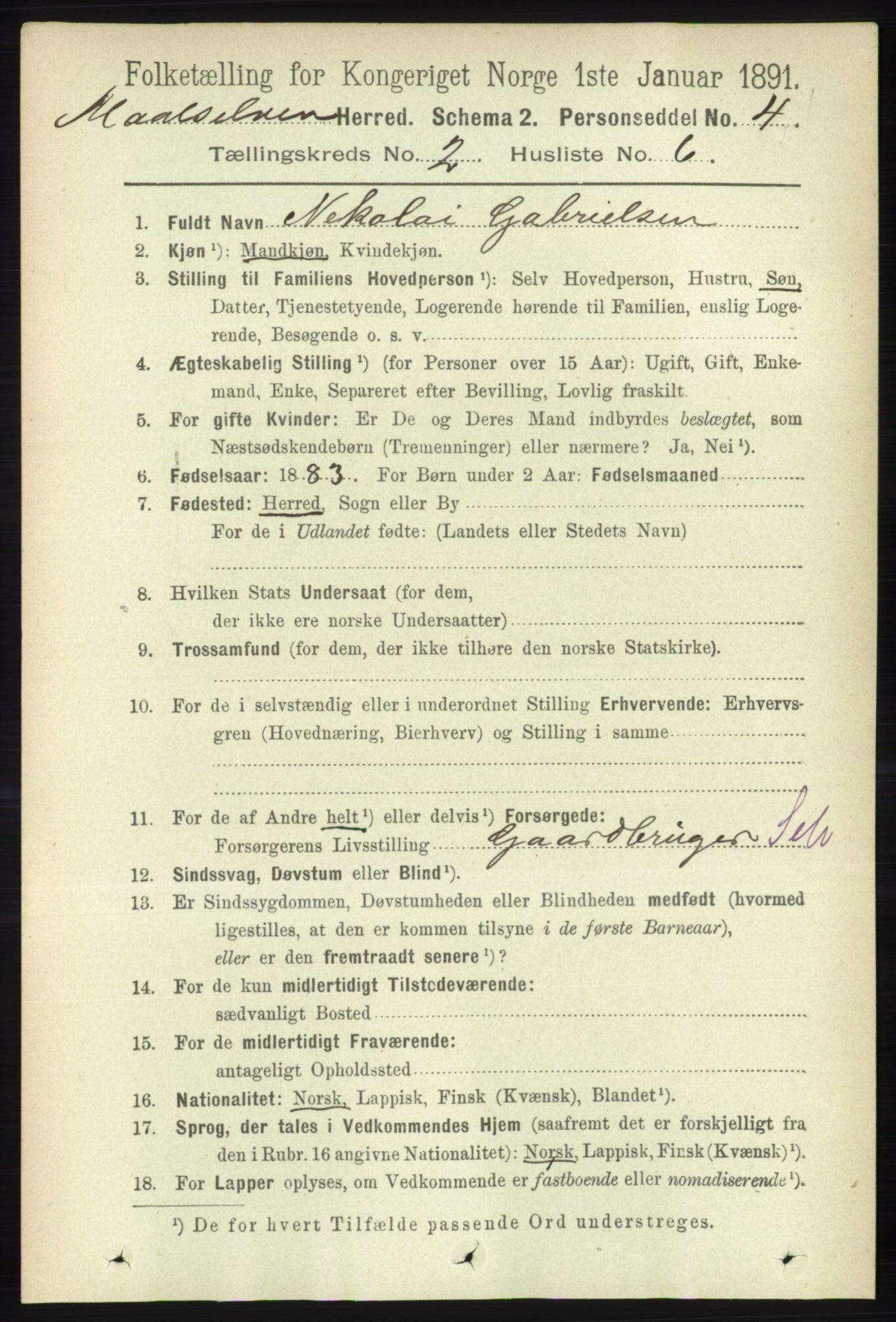 RA, 1891 census for 1924 Målselv, 1891, p. 326