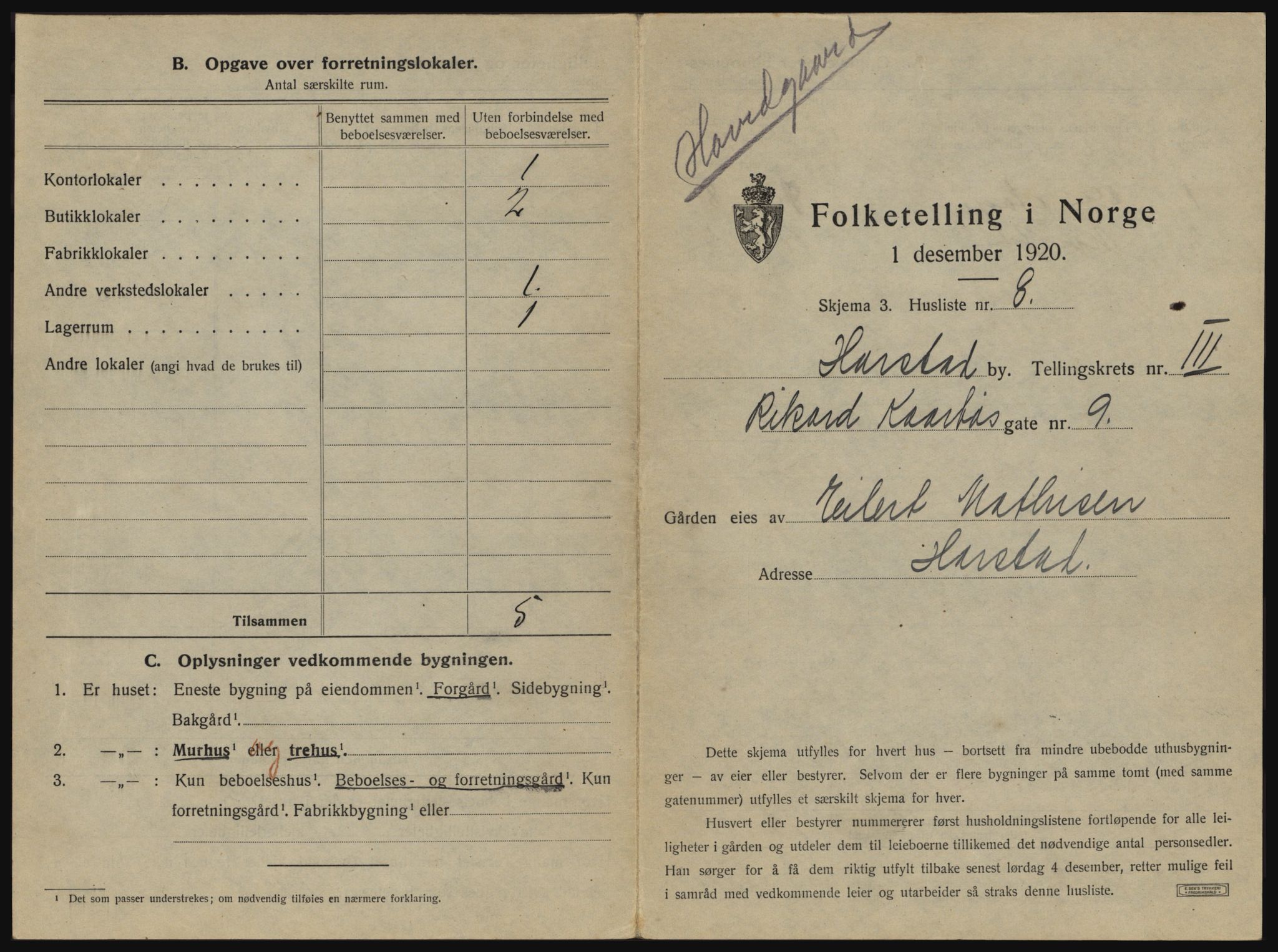 SATØ, 1920 census for Harstad, 1920, p. 257