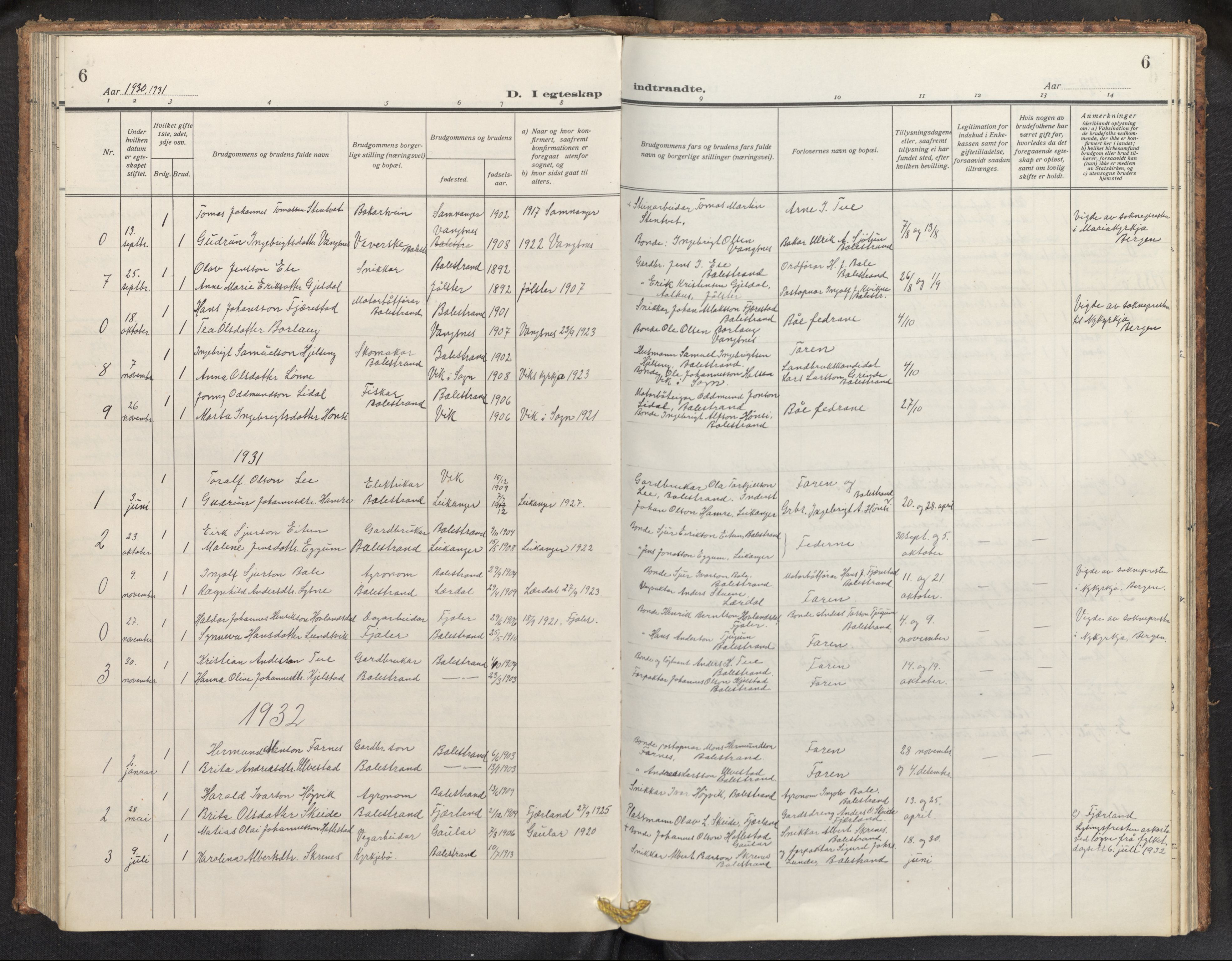 Balestrand sokneprestembete, AV/SAB-A-79601/H/Hab/Haba/L0003: Parish register (copy) no. A 3, 1920-1956, p. 6