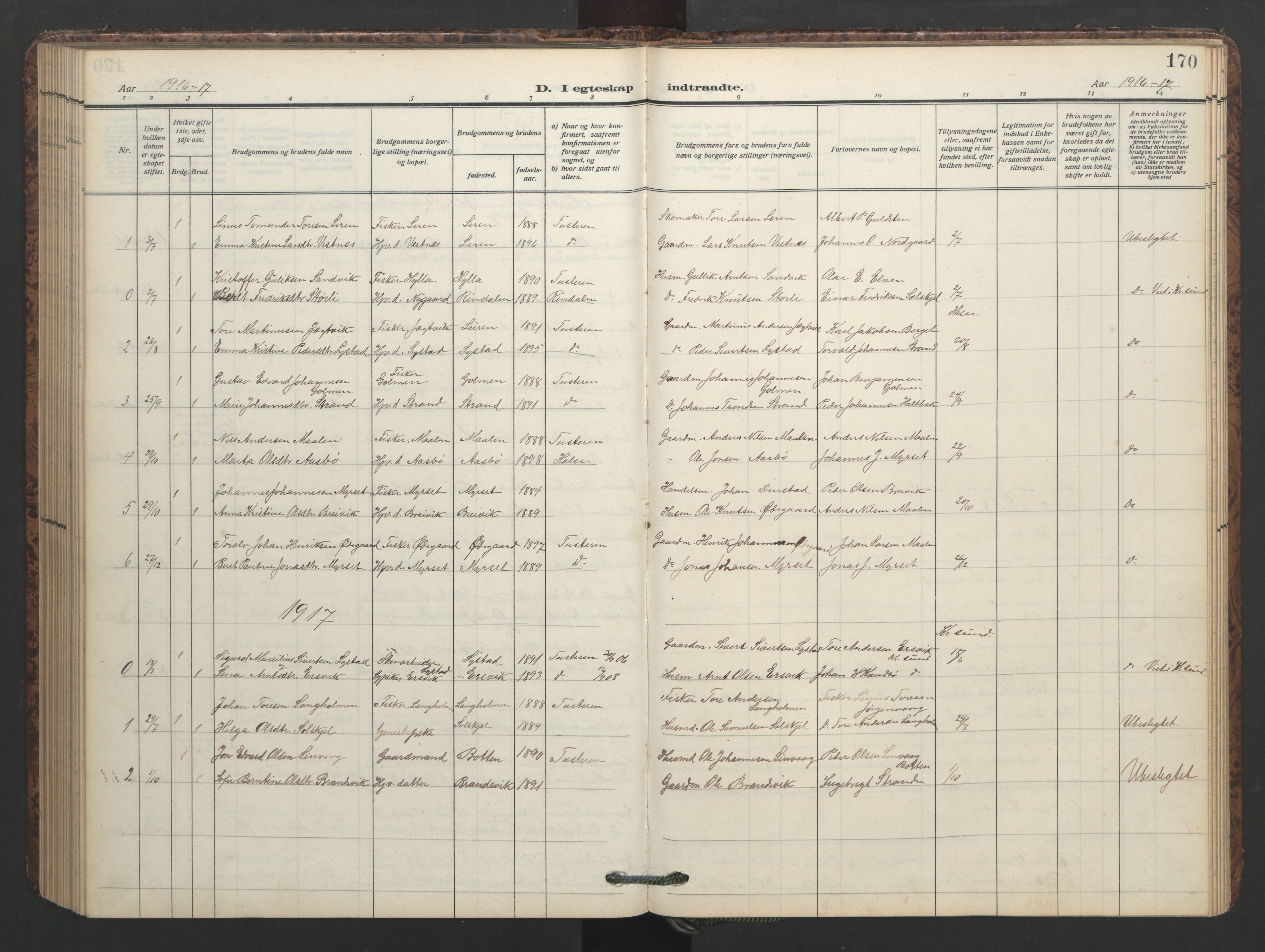 Ministerialprotokoller, klokkerbøker og fødselsregistre - Møre og Romsdal, AV/SAT-A-1454/577/L0897: Parish register (copy) no. 577C01, 1909-1946, p. 170