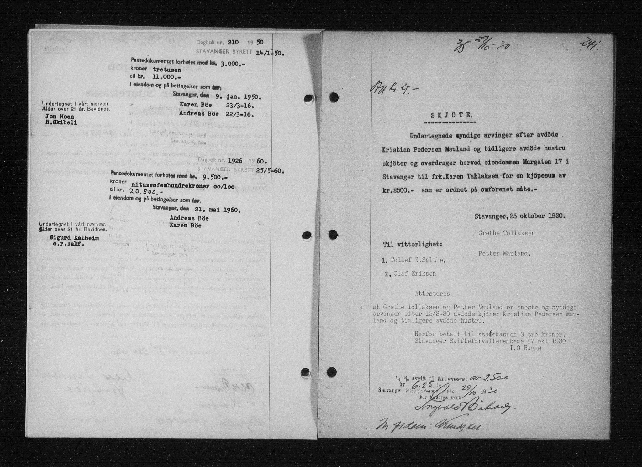 Stavanger byfogd, AV/SAST-A-101408/001/4/41/410/410BB/L0058: Mortgage book no. 48, 1930-1931, Deed date: 29.10.1930