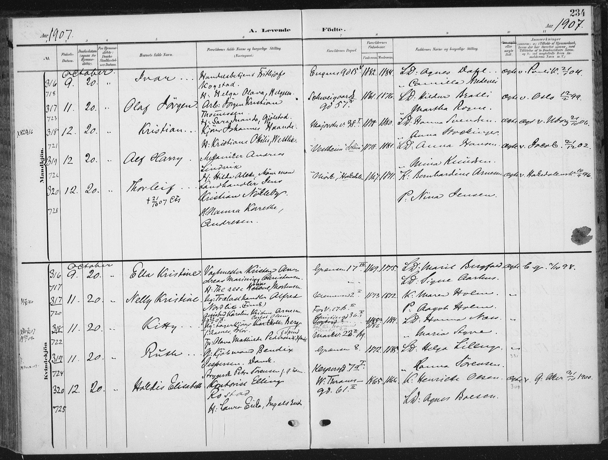 Rikshospitalet prestekontor Kirkebøker, SAO/A-10309b/F/L0013: Parish register (official) no. 13, 1905-1908, p. 234