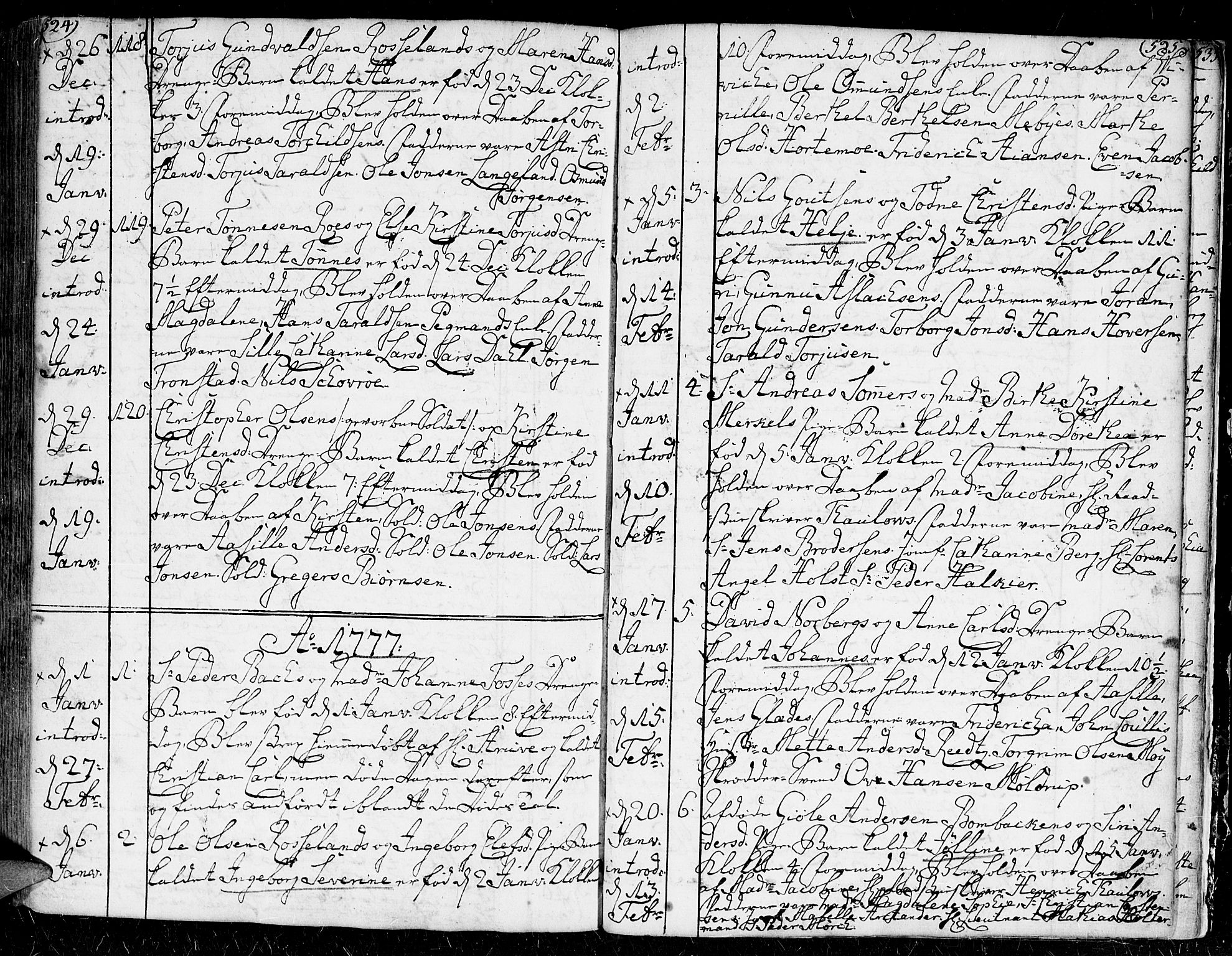 Kristiansand domprosti, SAK/1112-0006/F/Fa/L0002: Parish register (official) no. A 2, 1755-1778, p. 524-525