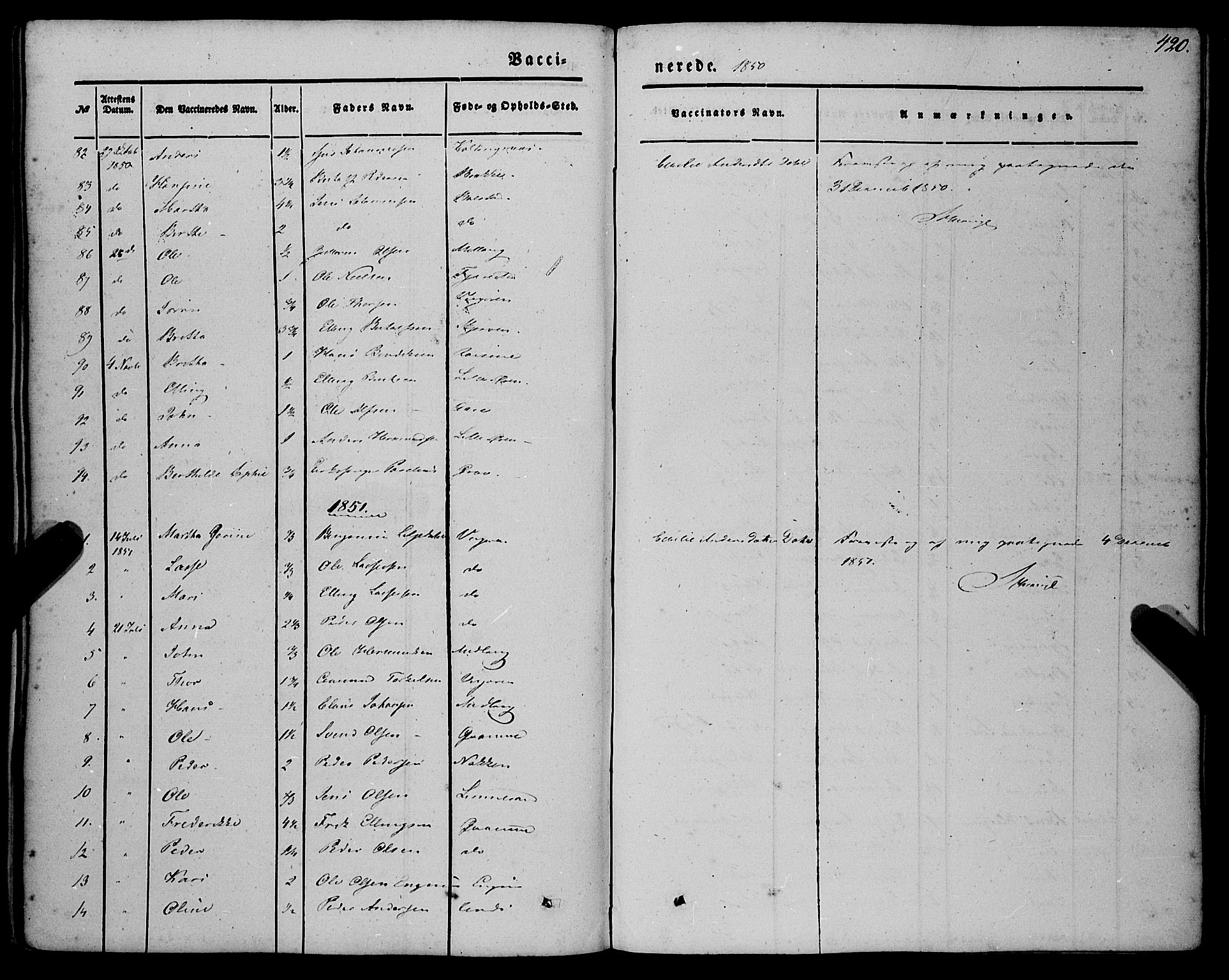 Vik sokneprestembete, SAB/A-81501: Parish register (official) no. A 8, 1846-1865, p. 420