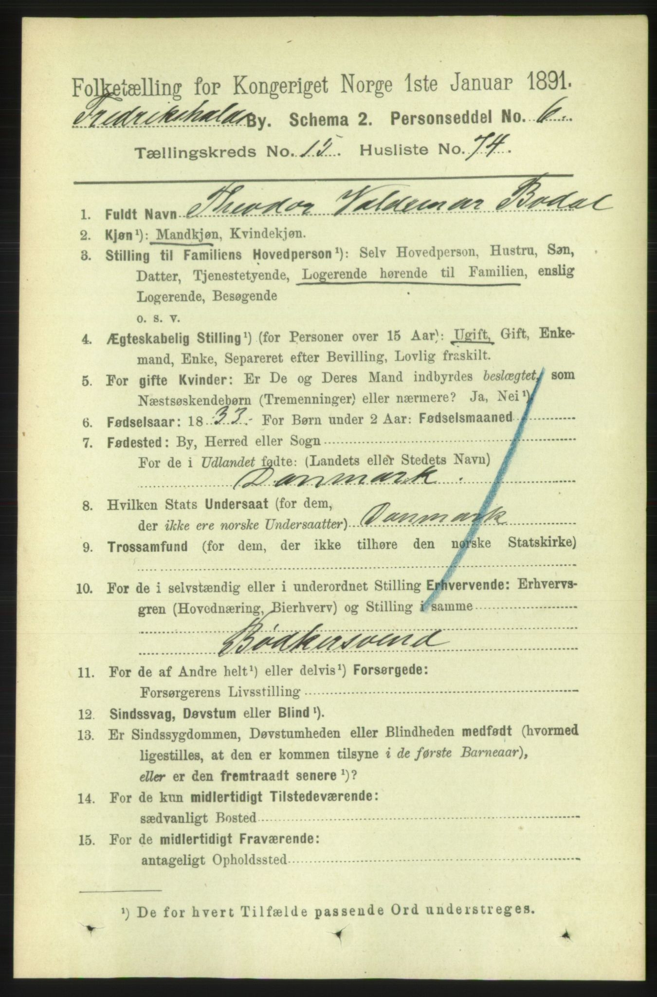 RA, 1891 census for 0101 Fredrikshald, 1891, p. 10283