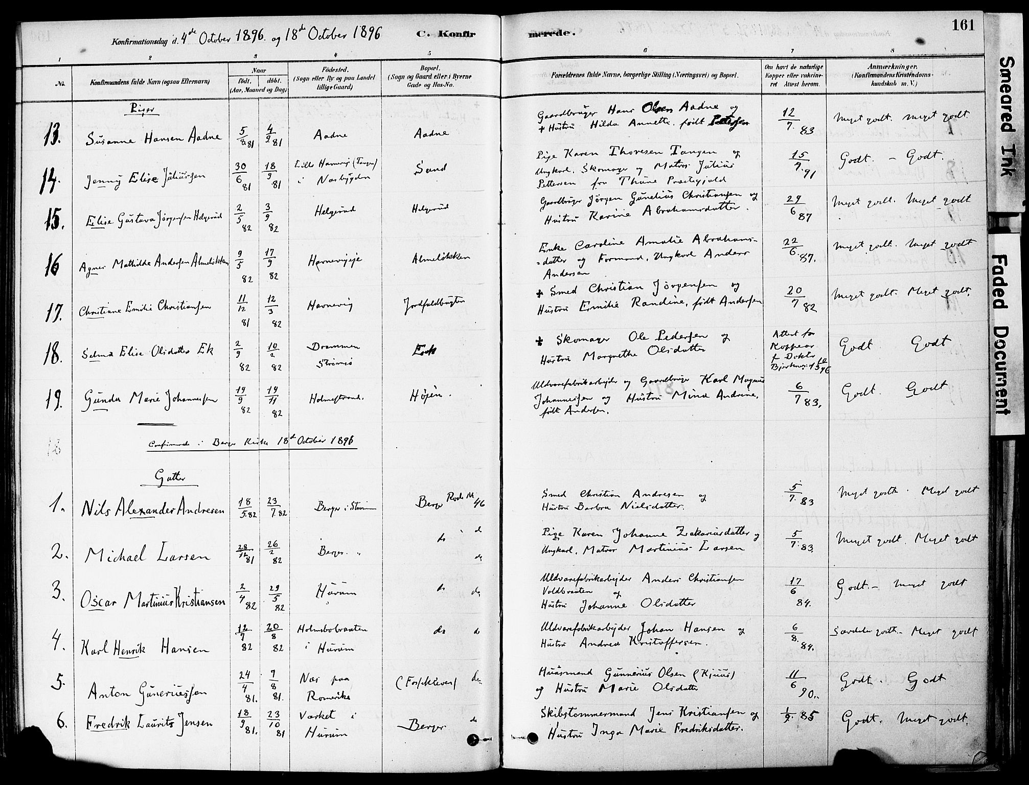 Strømm kirkebøker, AV/SAKO-A-322/F/Fa/L0004: Parish register (official) no. I 4, 1878-1899, p. 161