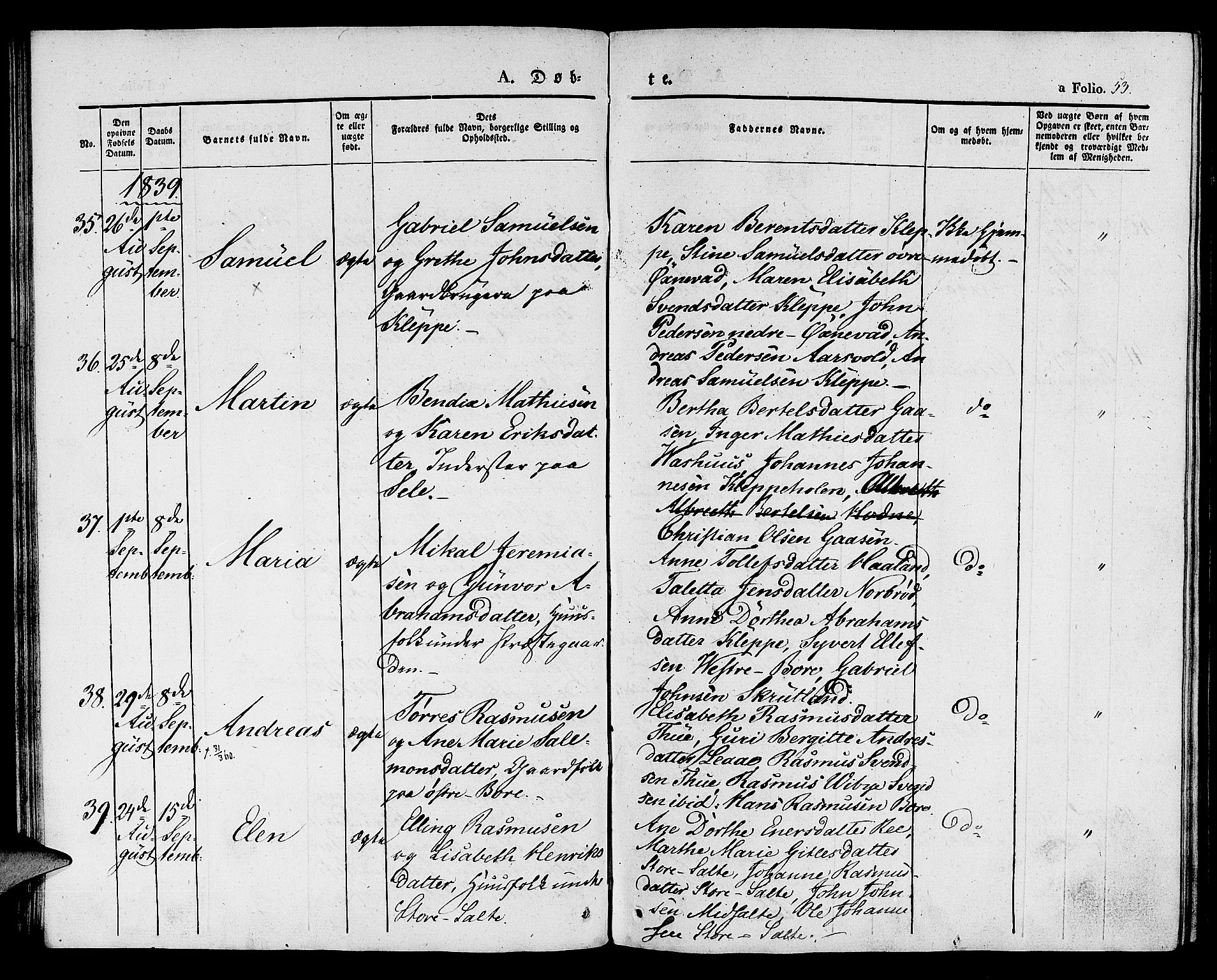 Klepp sokneprestkontor, AV/SAST-A-101803/001/3/30BA/L0003: Parish register (official) no. A 3, 1833-1842, p. 53