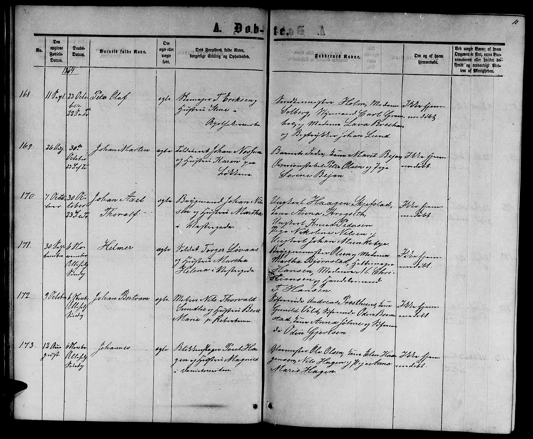 Ministerialprotokoller, klokkerbøker og fødselsregistre - Sør-Trøndelag, AV/SAT-A-1456/601/L0087: Parish register (copy) no. 601C05, 1864-1881, p. 10