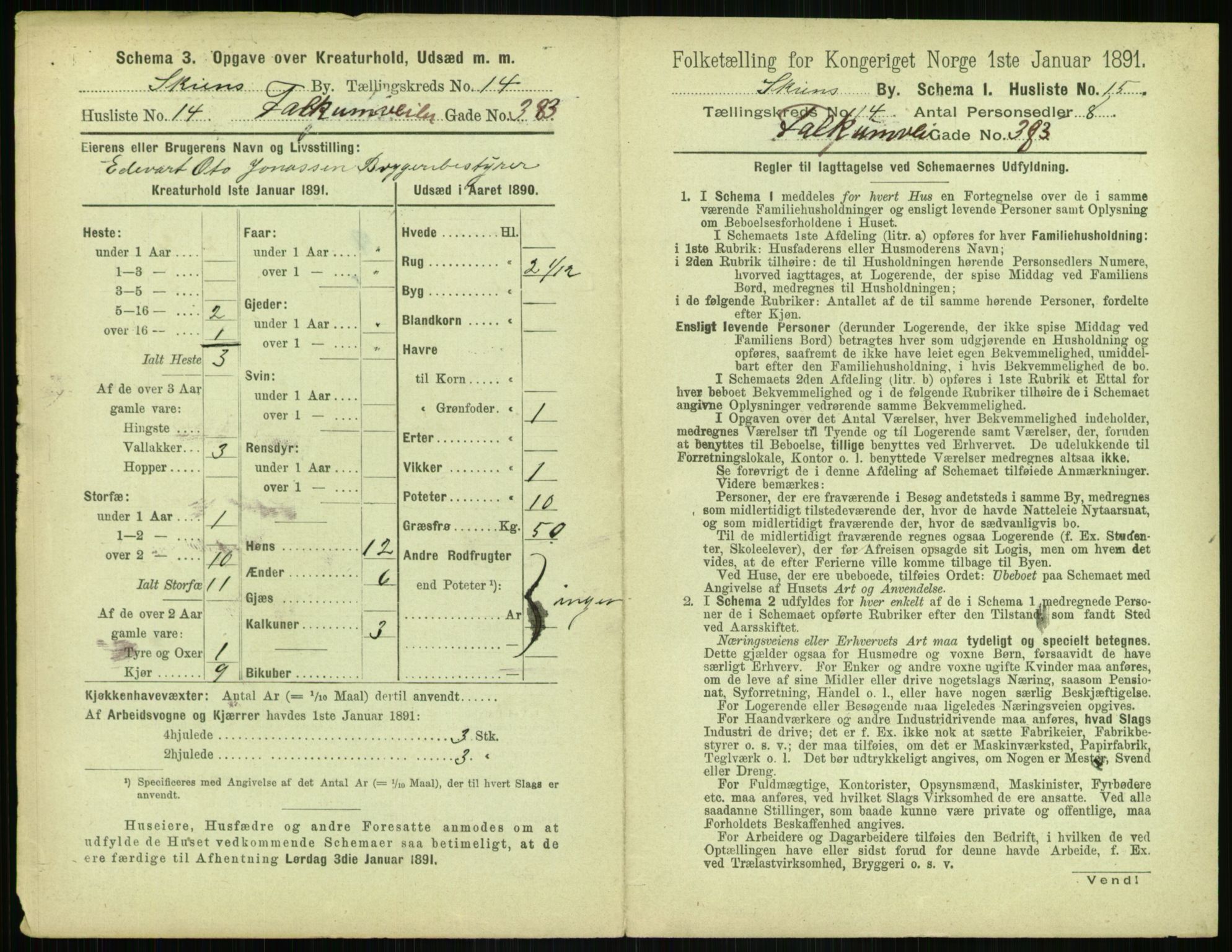 RA, 1891 census for 0806 Skien, 1891, p. 574