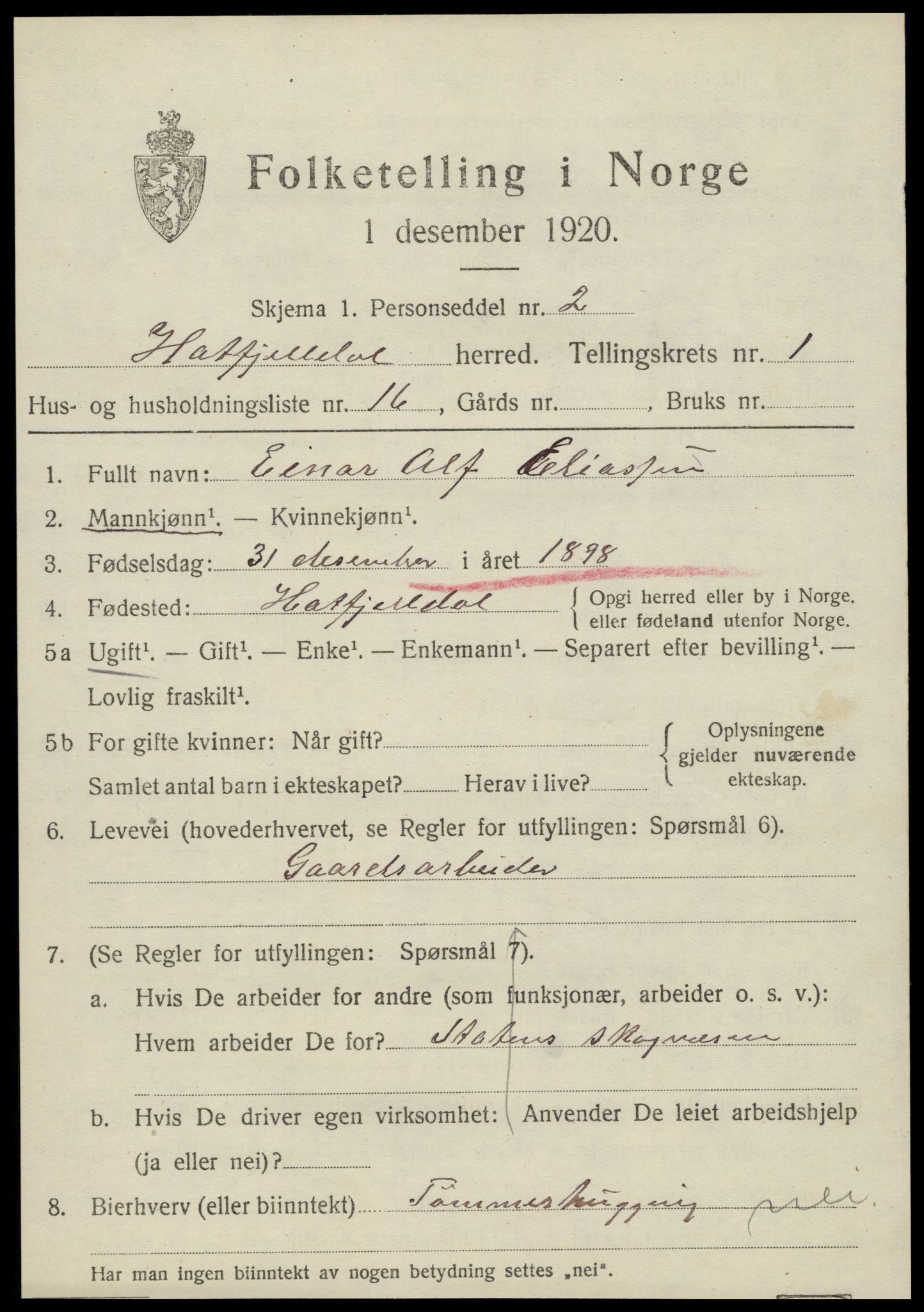 SAT, 1920 census for Hattfjelldal, 1920, p. 538