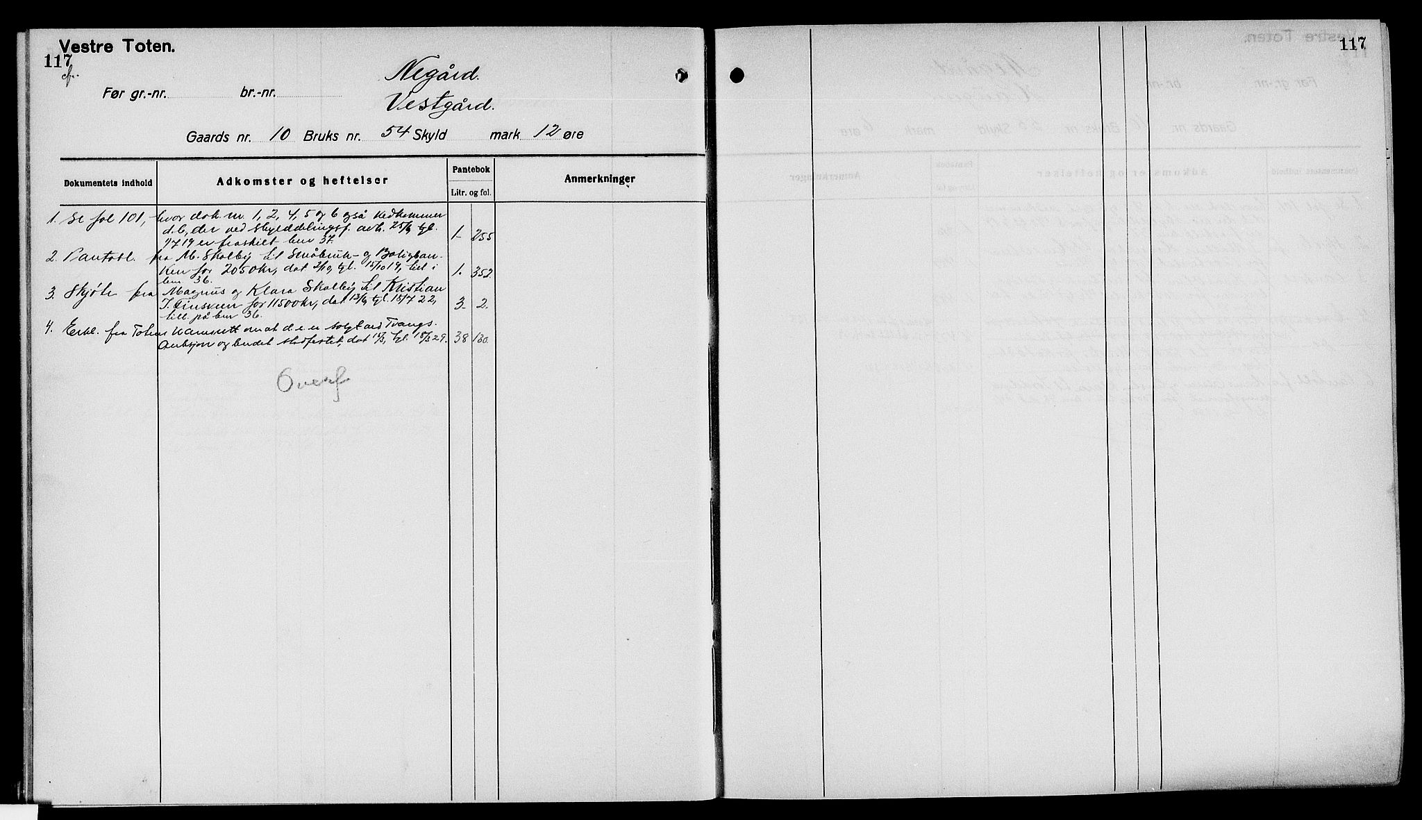 Toten tingrett, AV/SAH-TING-006/H/Ha/Haa/L0040: Mortgage register no. 40, 1925, p. 117