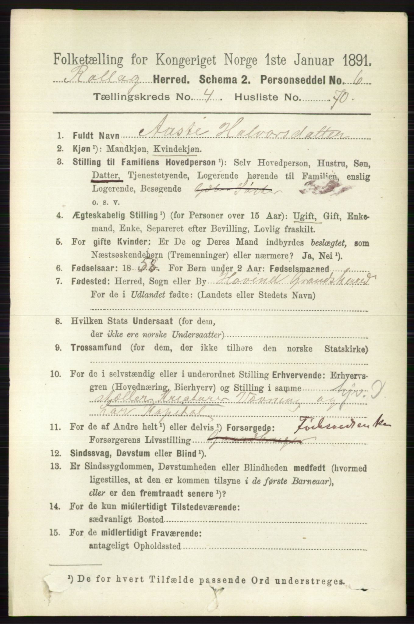 RA, 1891 census for 0632 Rollag, 1891, p. 1629