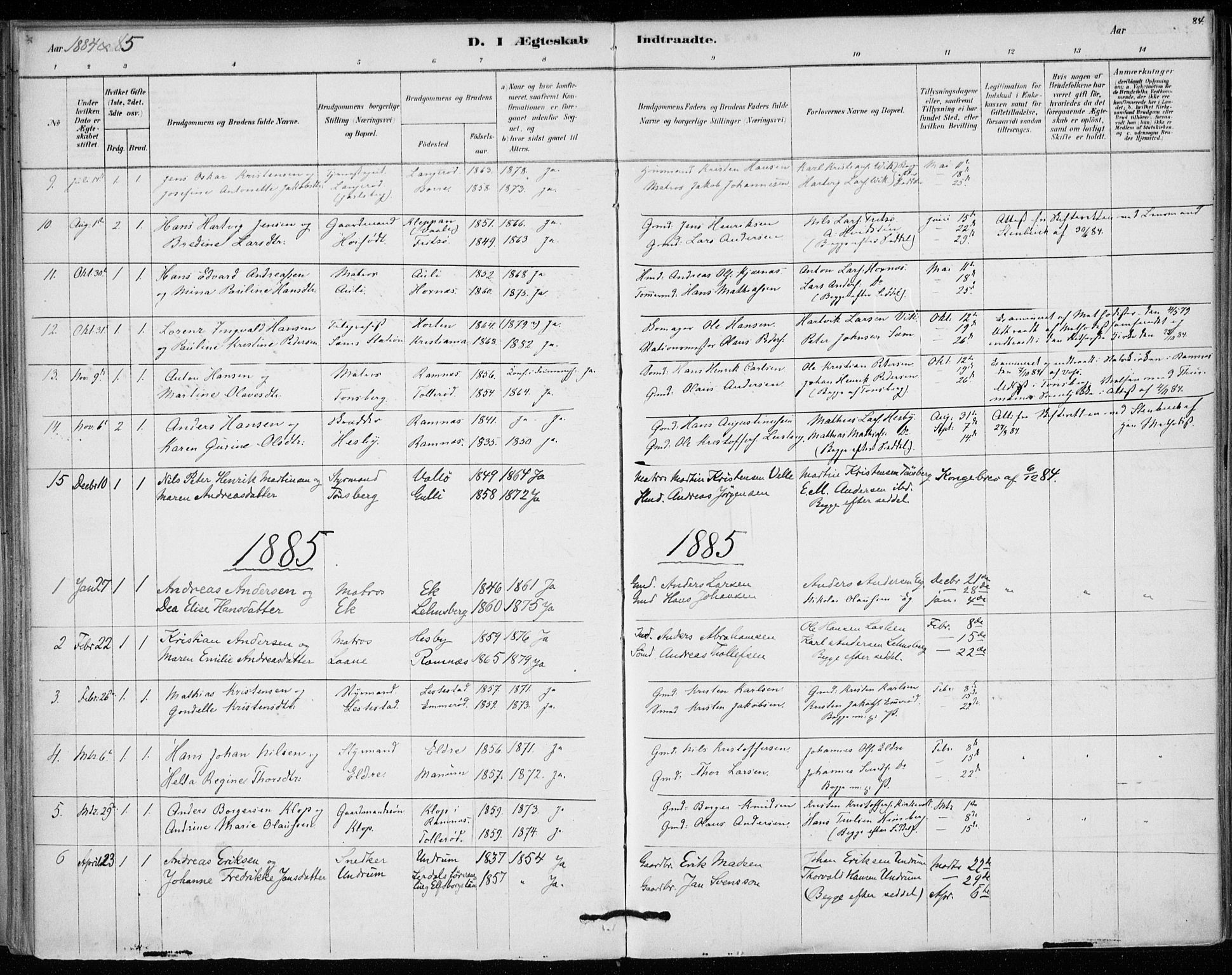 Sem kirkebøker, AV/SAKO-A-5/F/Fa/L0010: Parish register (official) no. I 10, 1878-1887, p. 84