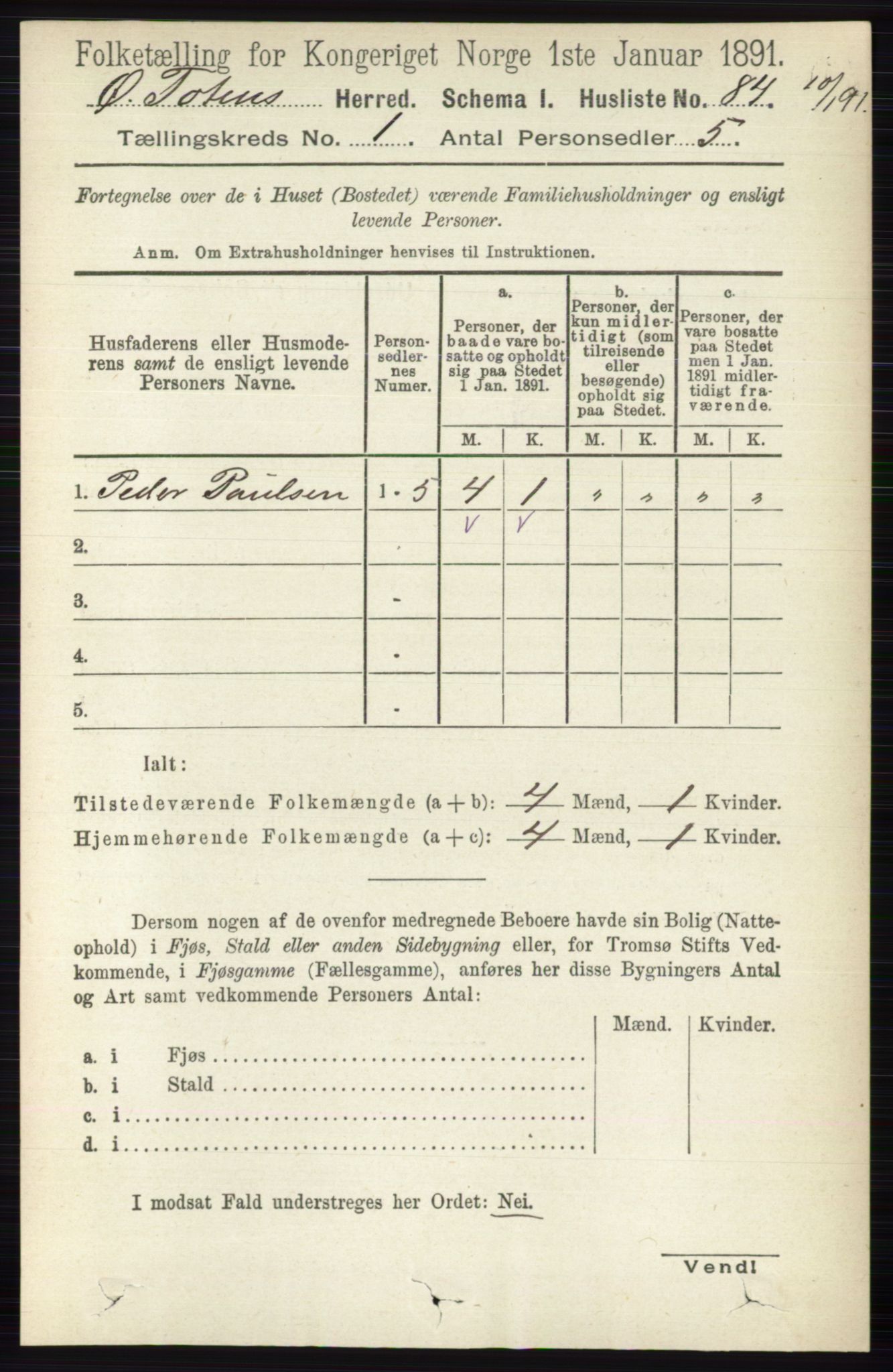 RA, 1891 census for 0528 Østre Toten, 1891, p. 137