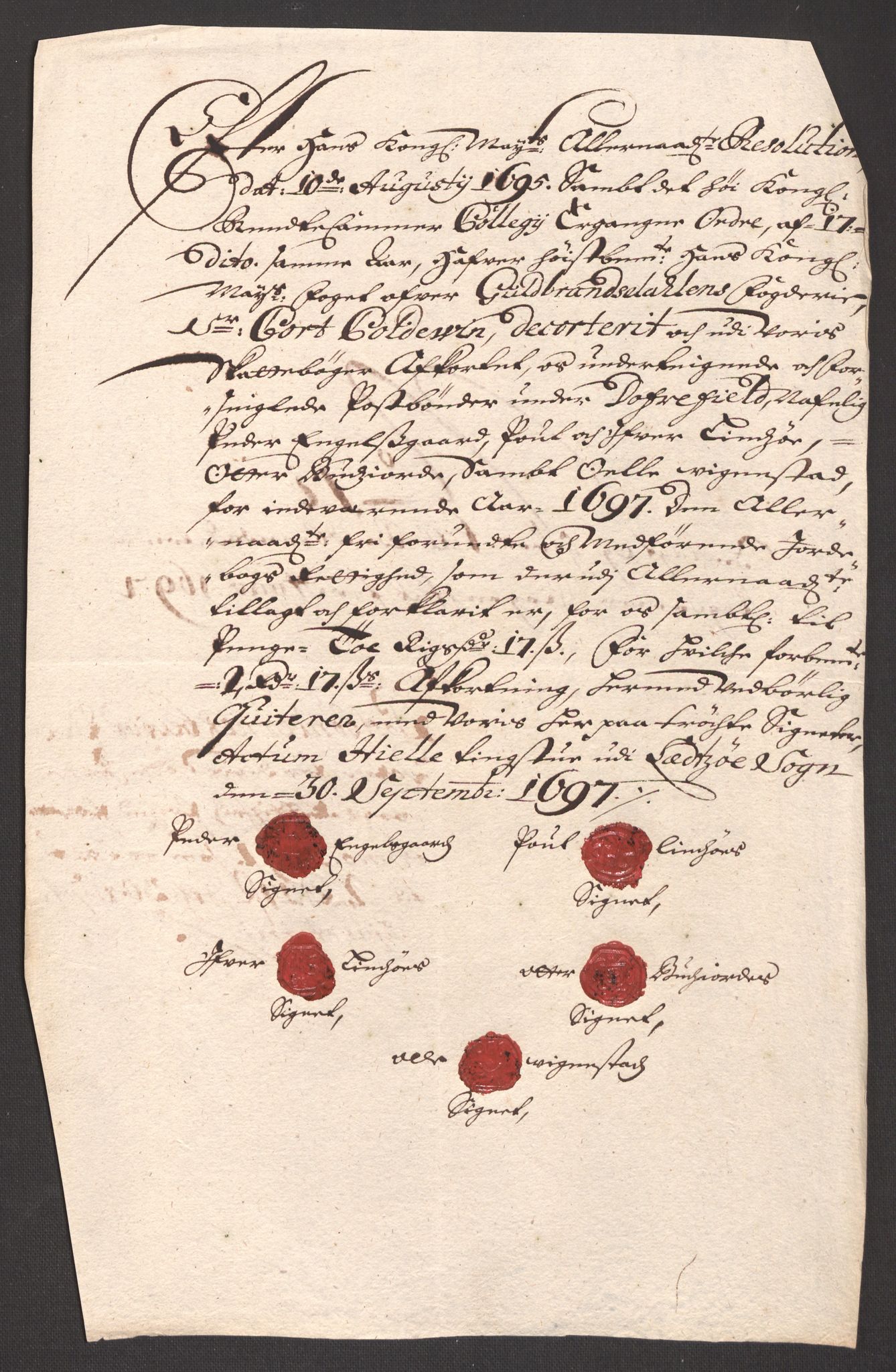 Rentekammeret inntil 1814, Reviderte regnskaper, Fogderegnskap, RA/EA-4092/R17/L1170: Fogderegnskap Gudbrandsdal, 1696-1697, p. 315