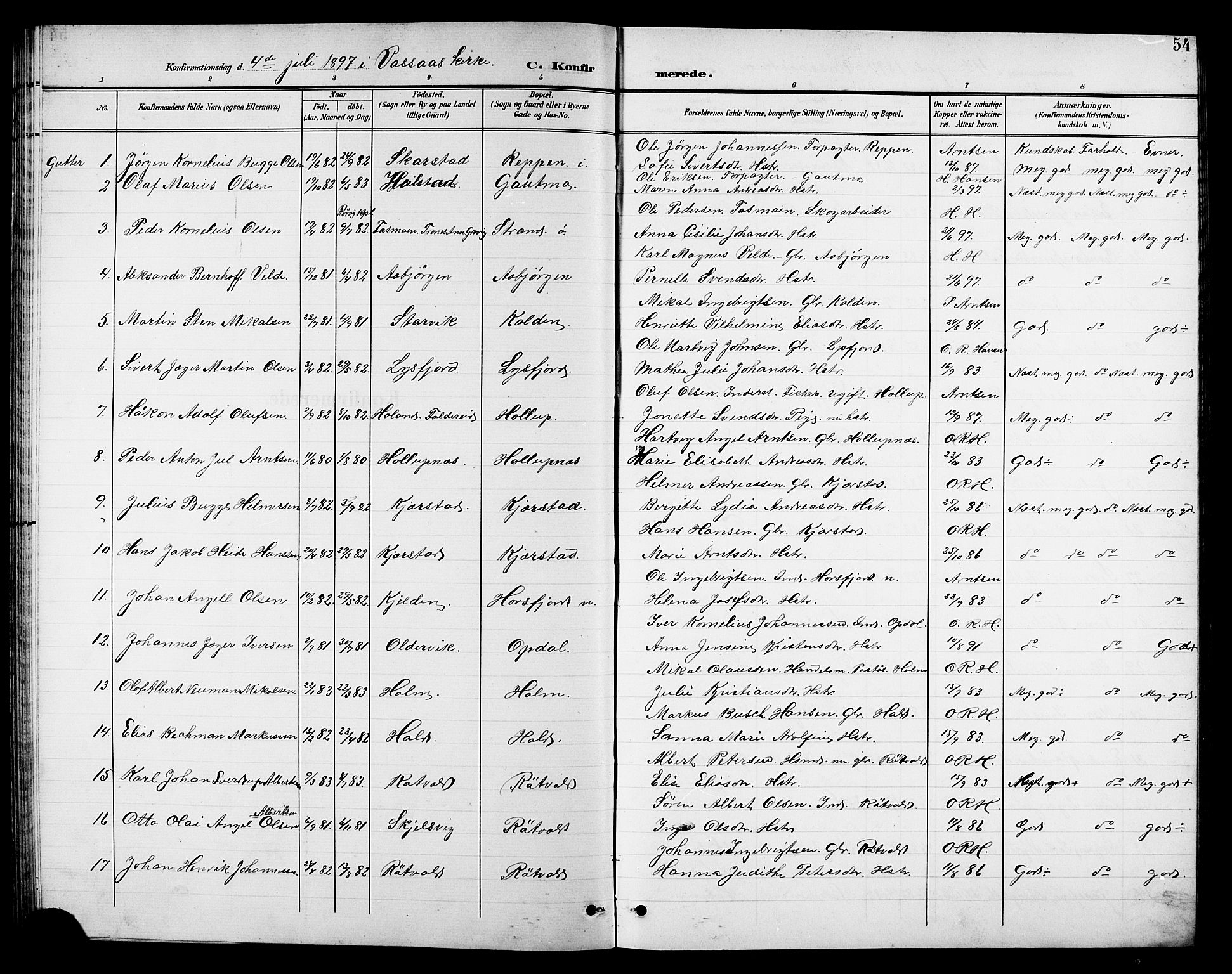 Ministerialprotokoller, klokkerbøker og fødselsregistre - Nordland, SAT/A-1459/810/L0161: Parish register (copy) no. 810C04, 1897-1910, p. 54