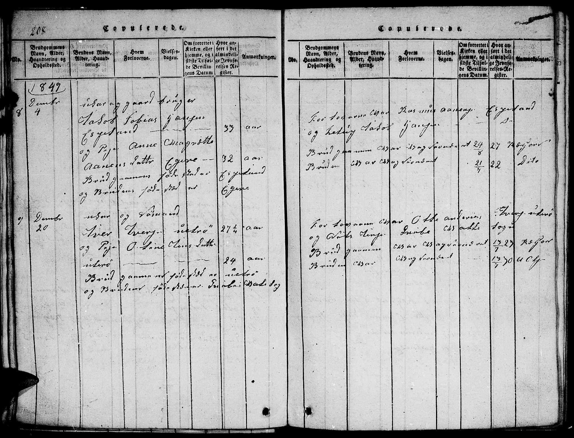 Herad sokneprestkontor, SAK/1111-0018/F/Fb/Fbb/L0001: Parish register (copy) no. B 1, 1815-1852, p. 208