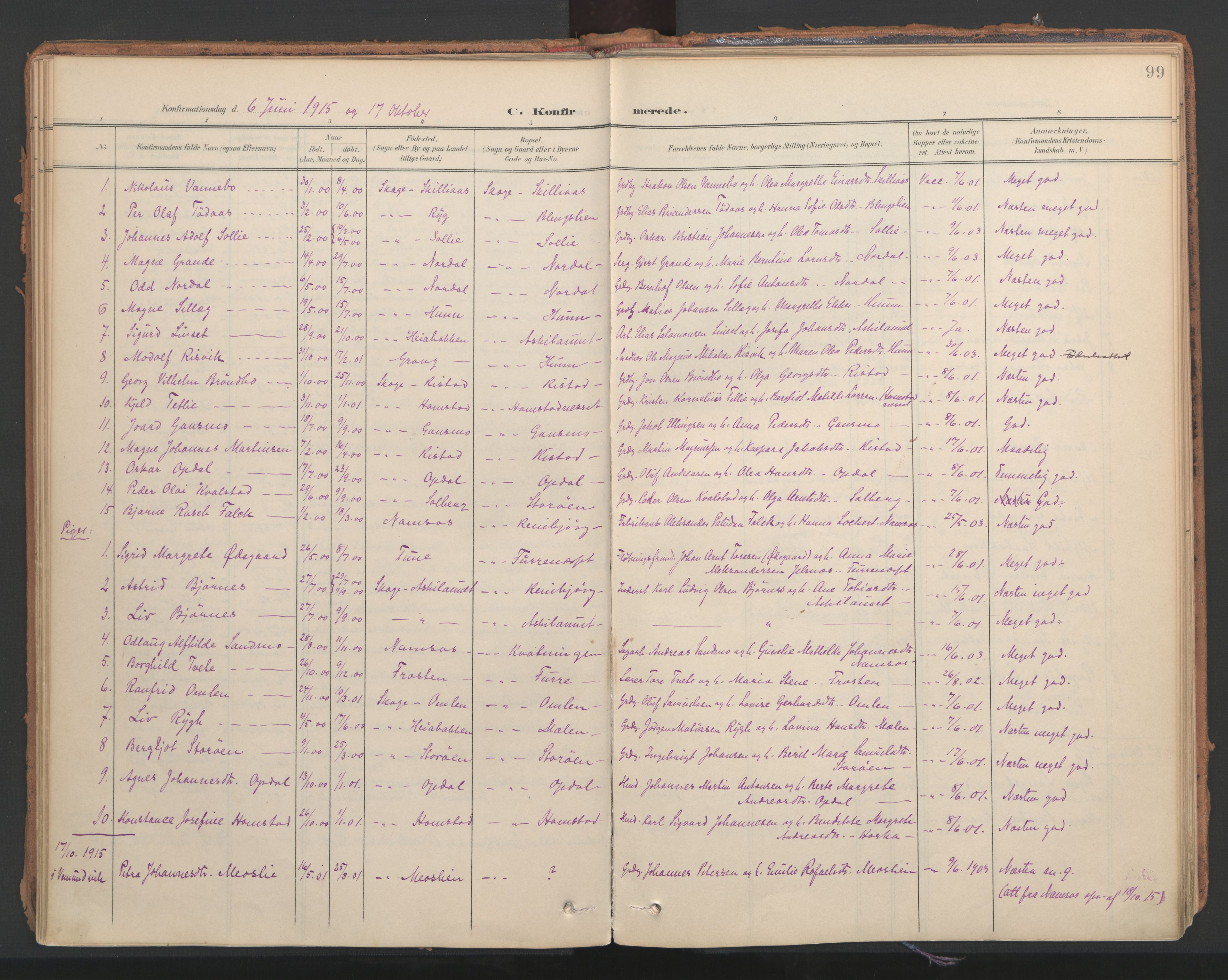 Ministerialprotokoller, klokkerbøker og fødselsregistre - Nord-Trøndelag, SAT/A-1458/766/L0564: Parish register (official) no. 767A02, 1900-1932, p. 99