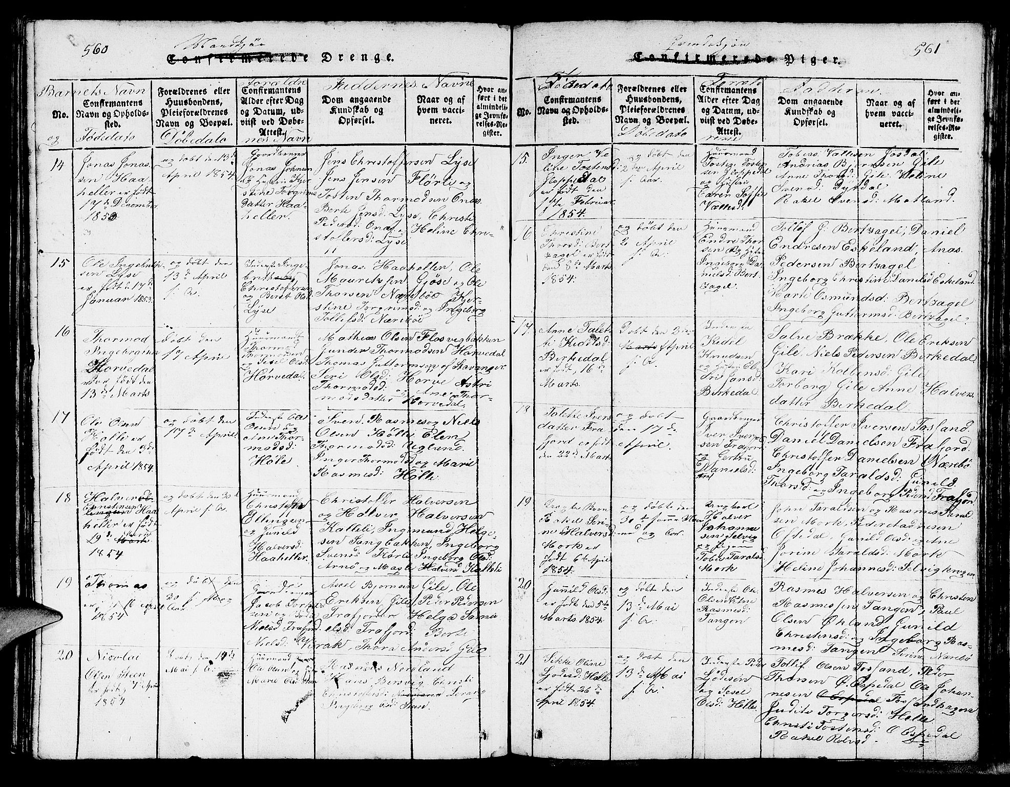 Strand sokneprestkontor, AV/SAST-A-101828/H/Ha/Hab/L0002: Parish register (copy) no. B 2, 1816-1854, p. 560-561