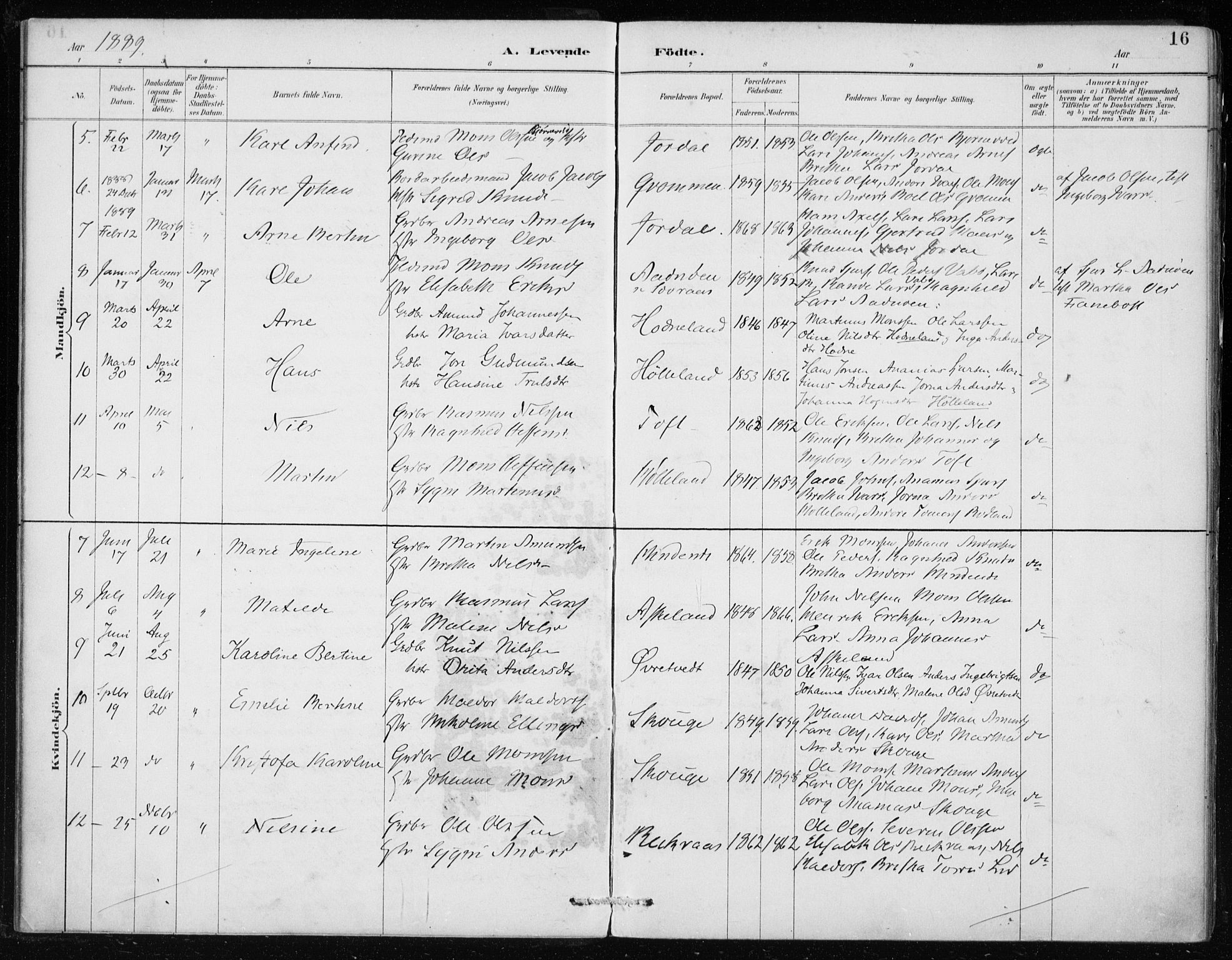 Lindås Sokneprestembete, AV/SAB-A-76701/H/Haa/Haaf/L0001: Parish register (official) no. F  1, 1886-1897, p. 16