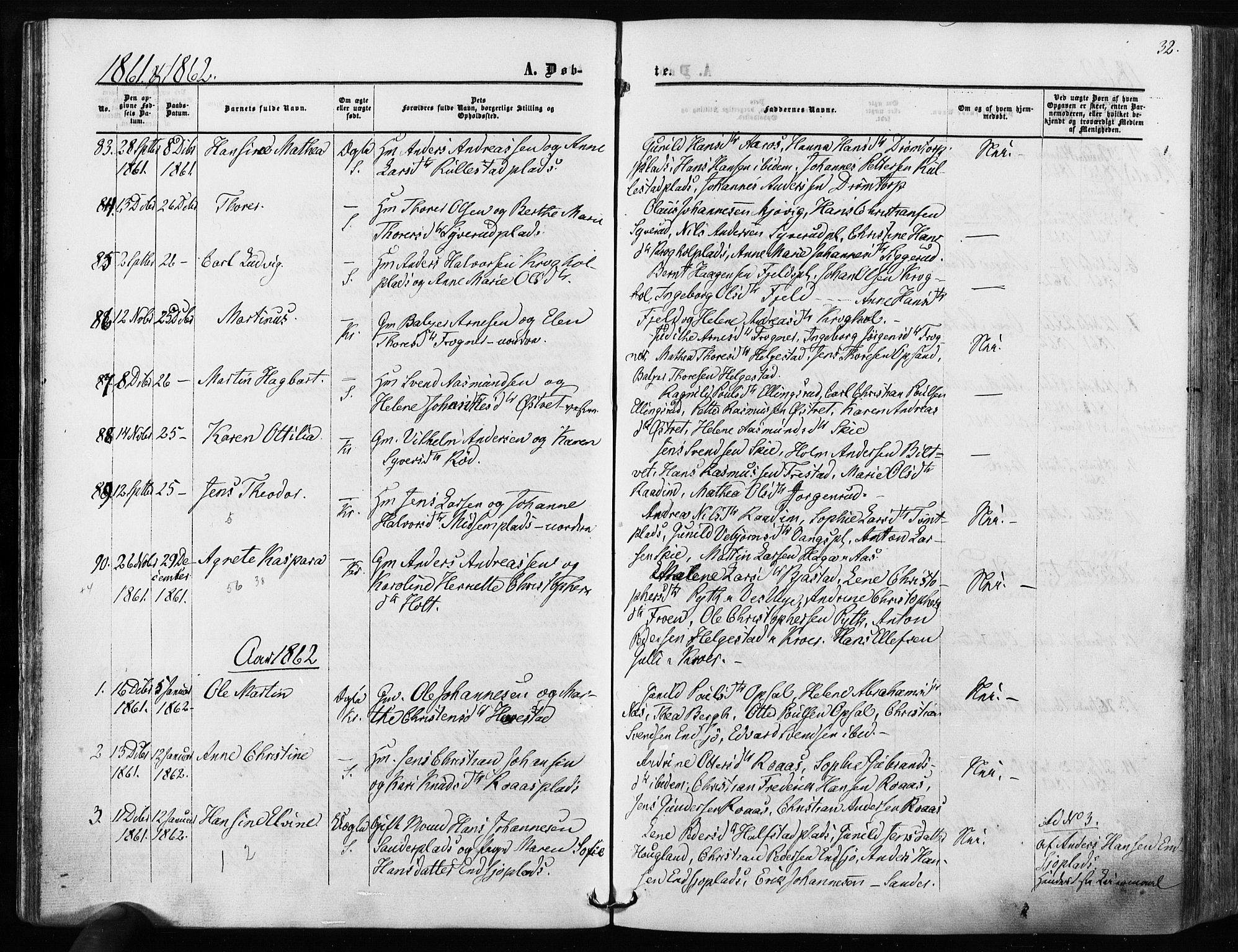 Kråkstad prestekontor Kirkebøker, SAO/A-10125a/F/Fa/L0007: Parish register (official) no. I 7, 1858-1870, p. 32