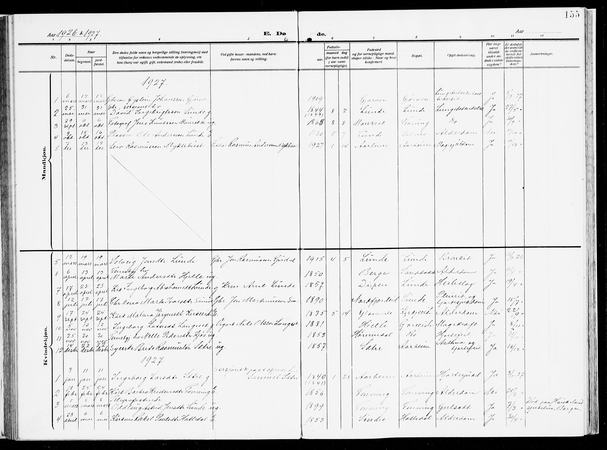 Stryn Sokneprestembete, AV/SAB-A-82501: Parish register (official) no. B 2, 1908-1936, p. 155