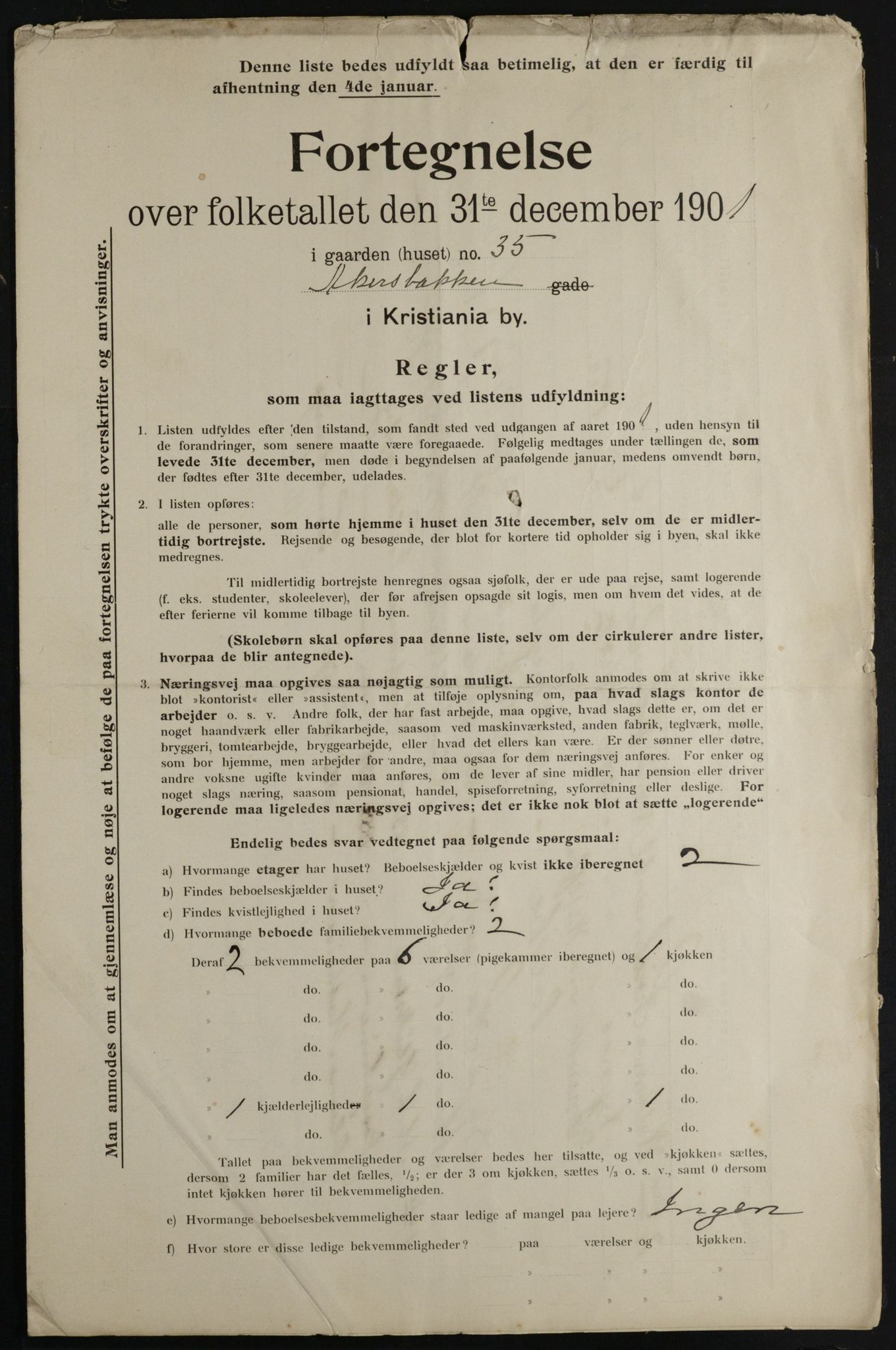 OBA, Municipal Census 1901 for Kristiania, 1901, p. 37