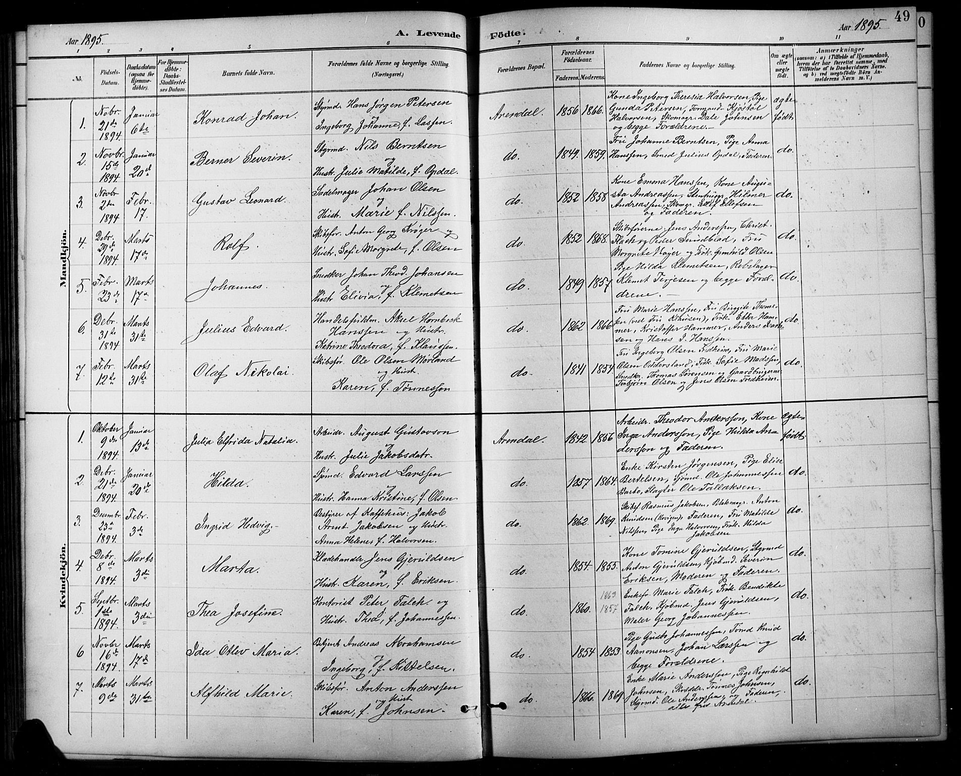 Arendal sokneprestkontor, Trefoldighet, SAK/1111-0040/F/Fb/L0006: Parish register (copy) no. B 6, 1889-1916, p. 49