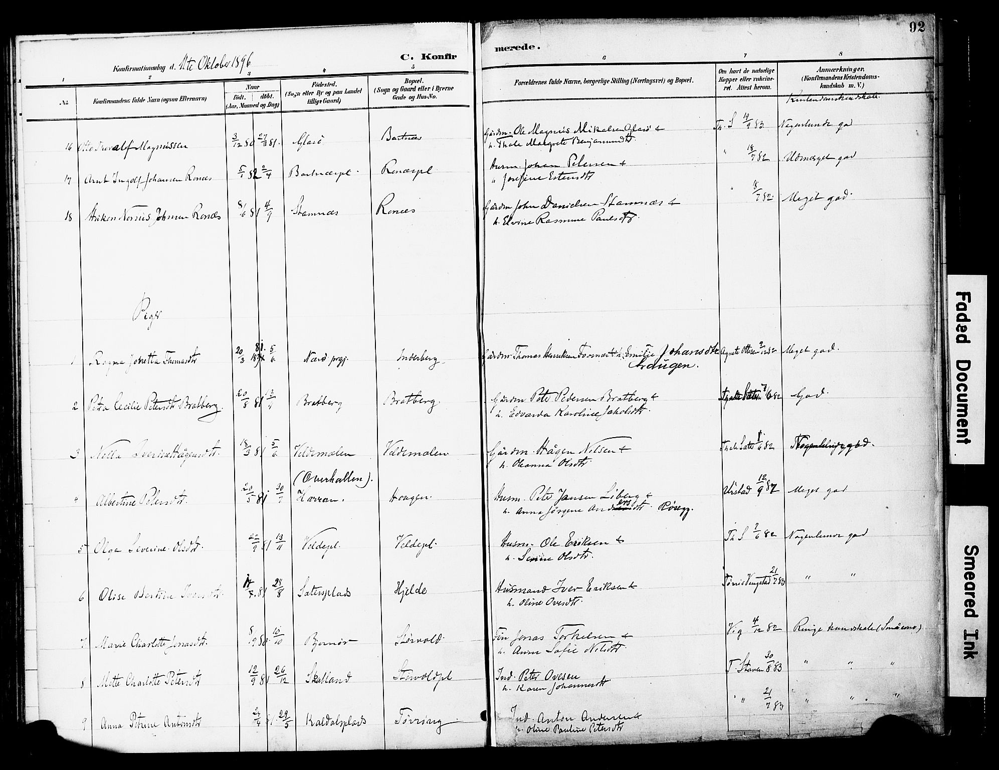 Ministerialprotokoller, klokkerbøker og fødselsregistre - Nord-Trøndelag, AV/SAT-A-1458/741/L0396: Parish register (official) no. 741A10, 1889-1901, p. 92